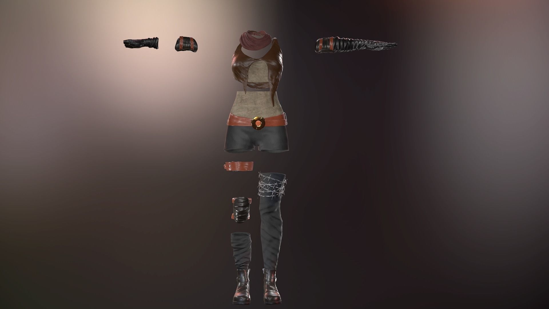 Female Warrior Outfit  Low-poly 3D model_44