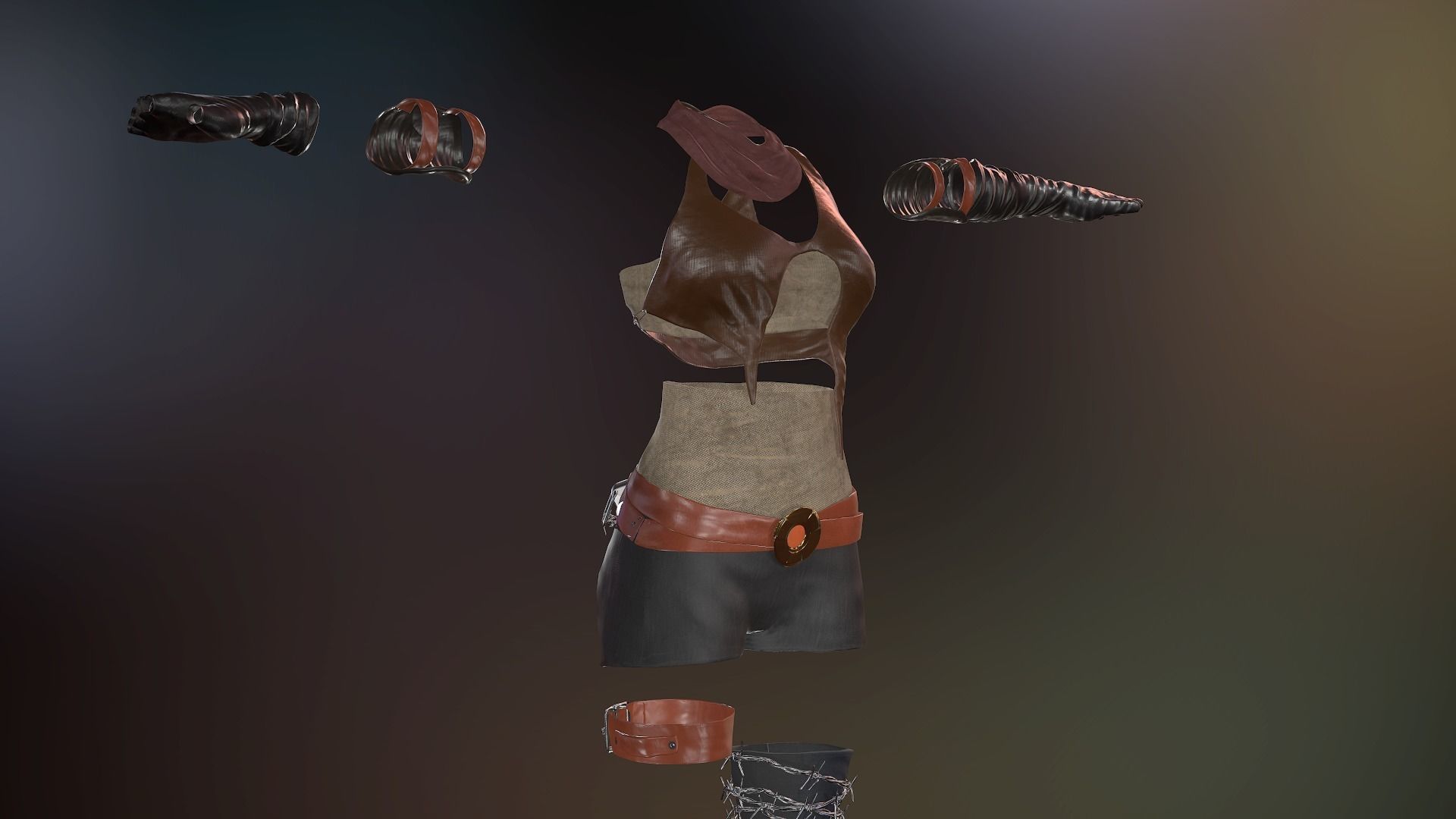 Female Warrior Outfit  Low-poly 3D model_46