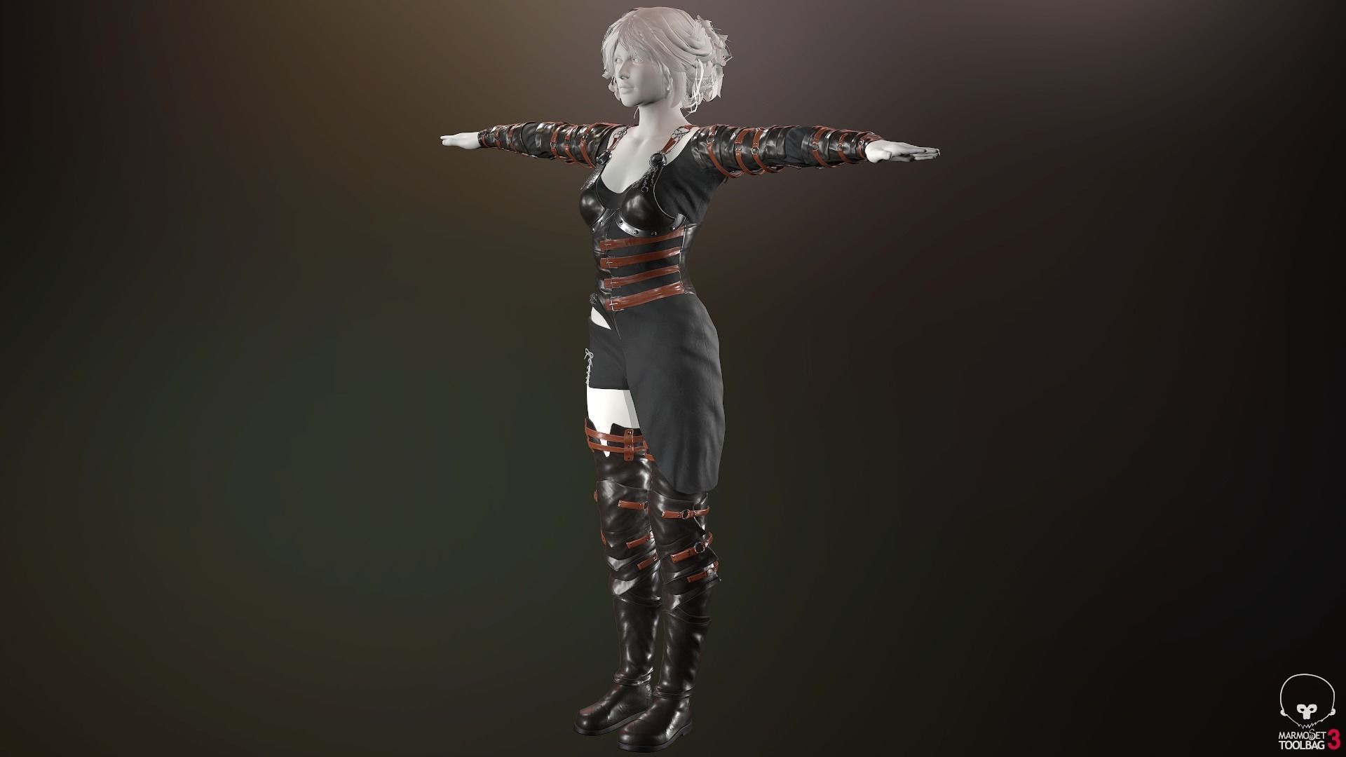 Female Medieval Outfit 2 Low-poly 3D model_9