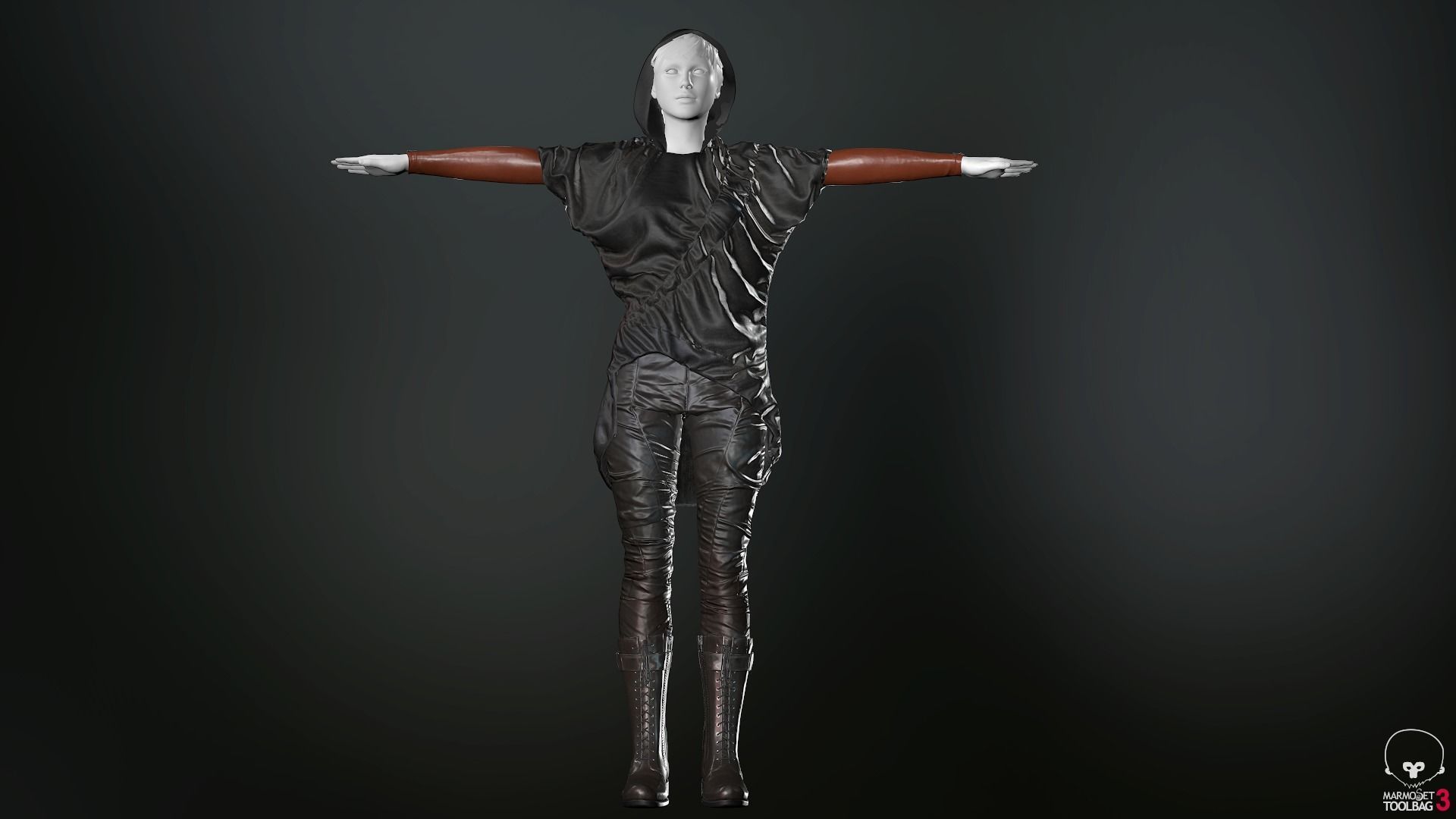 Female Ninja Outfit 2  Low-poly 3D model_4