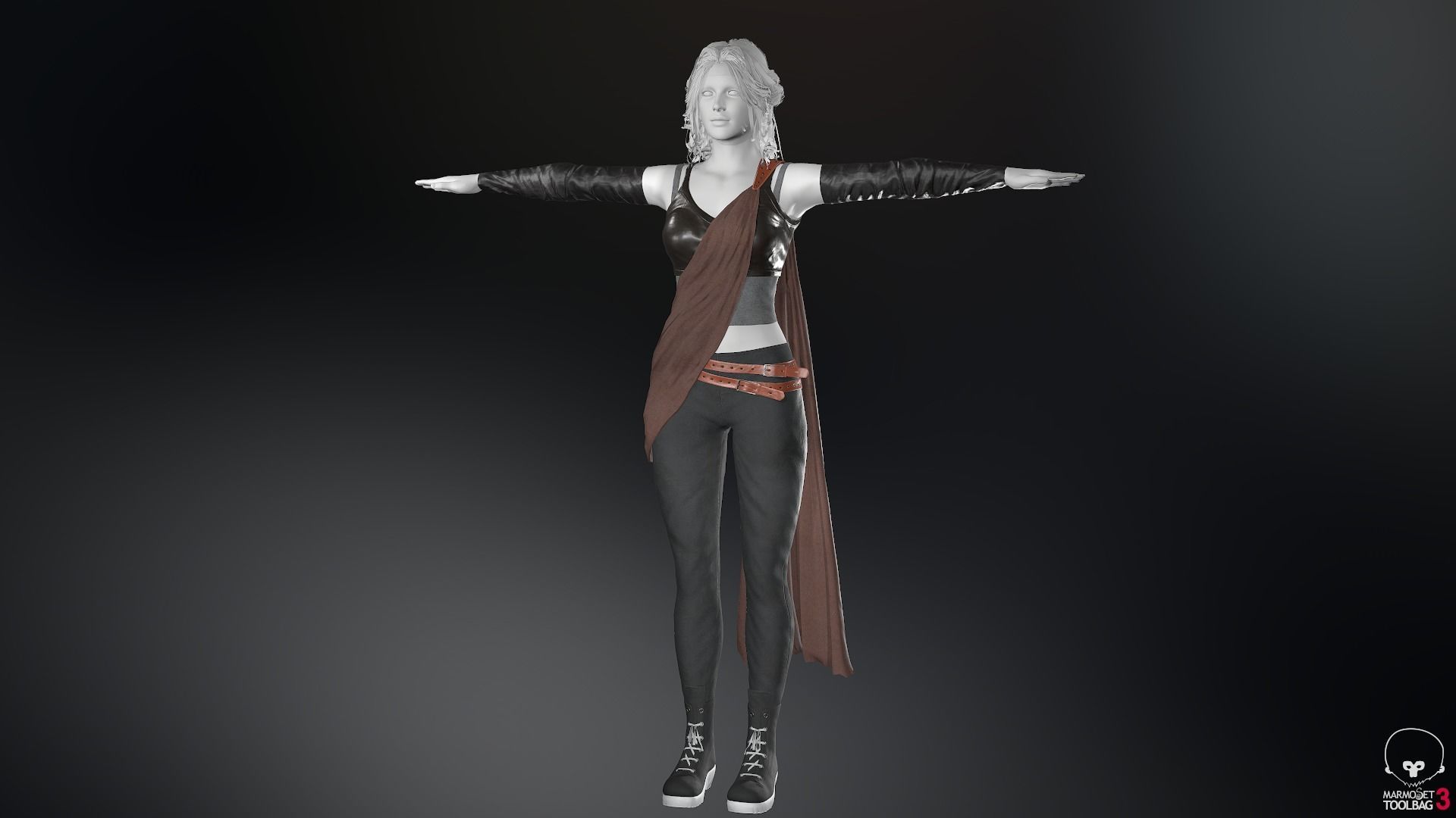 Female Ninja Outfit 3 Low-poly 3D model_4