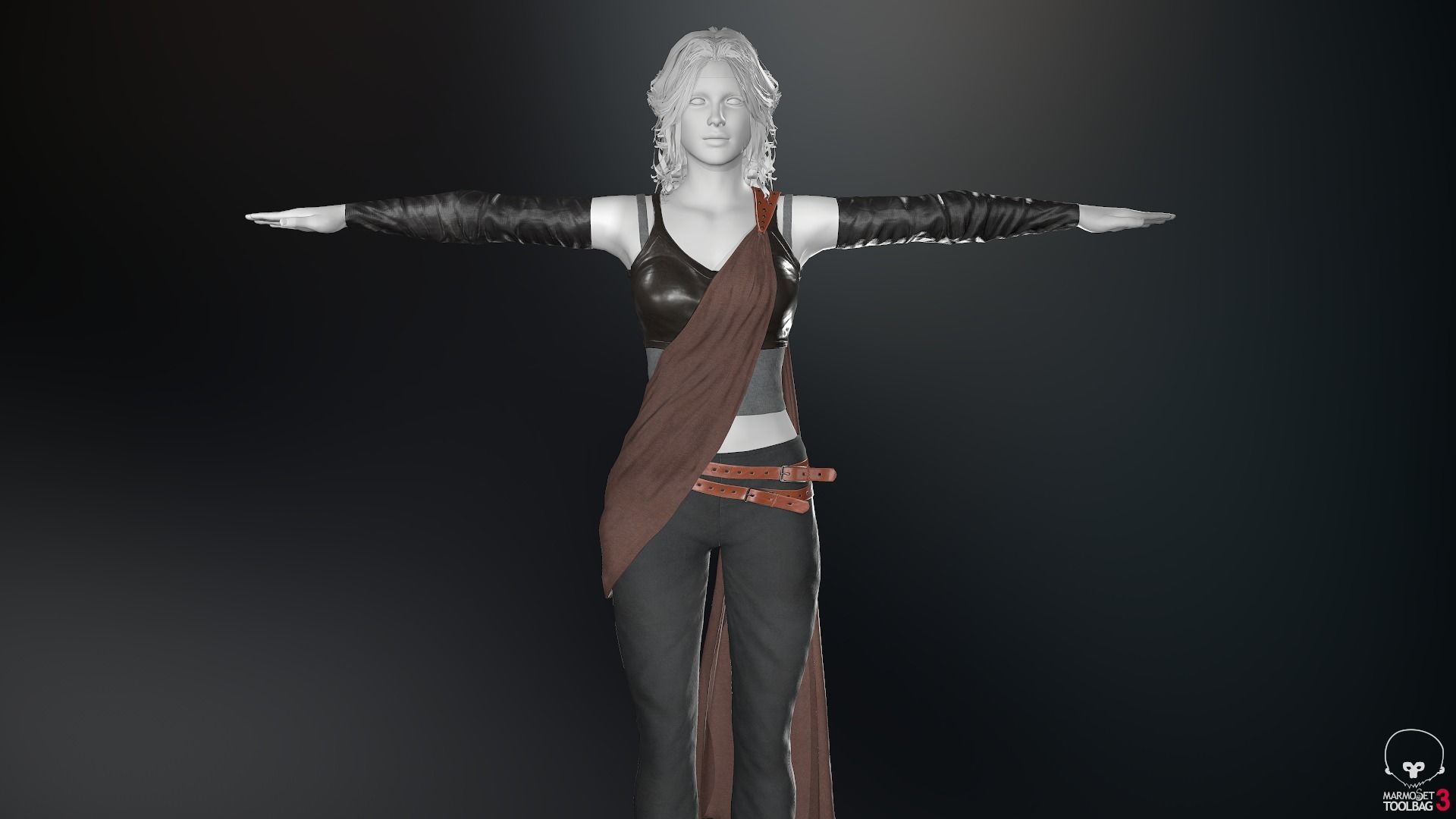 Female Ninja Outfit 3 Low-poly 3D model_3