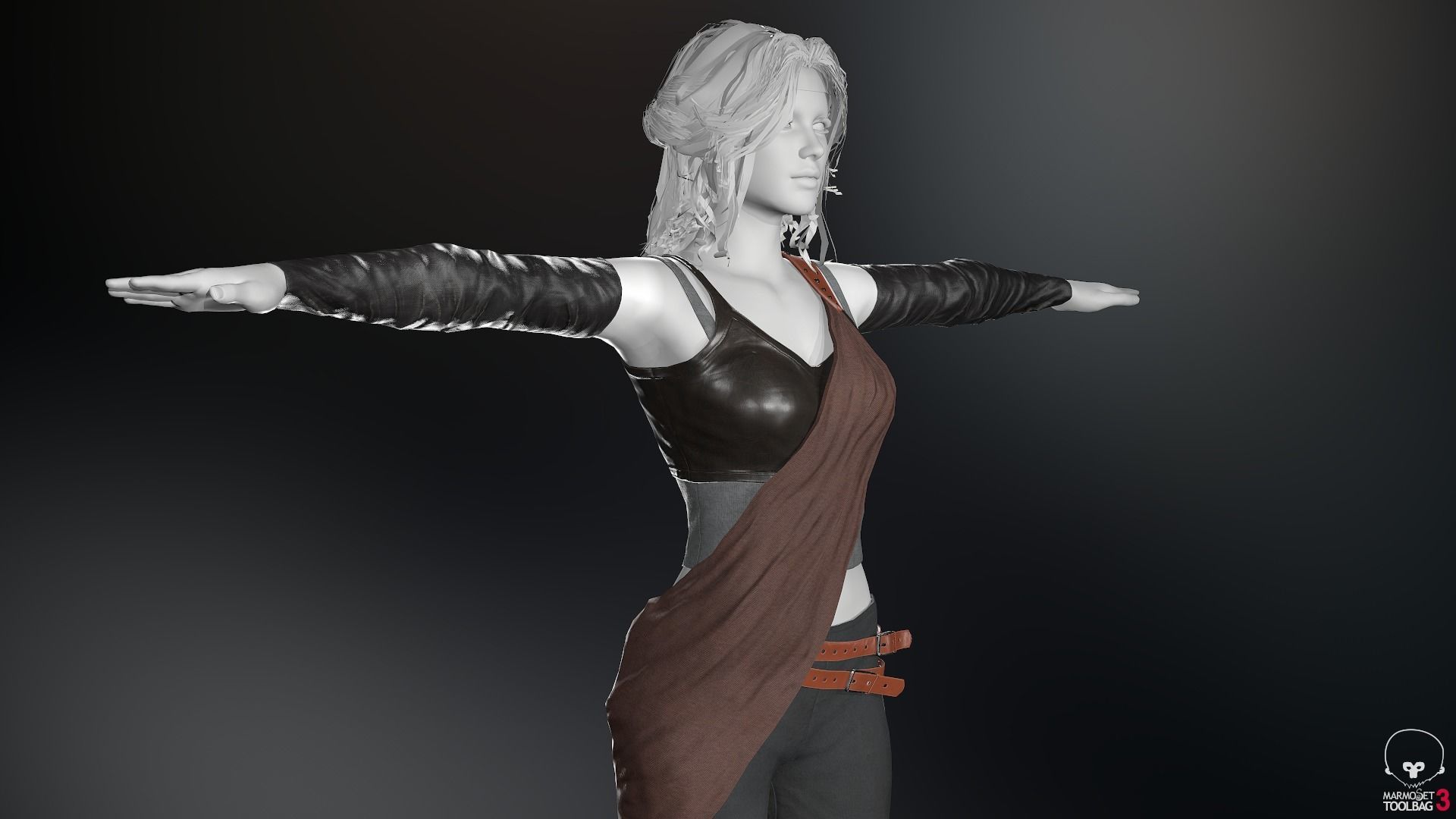 Female Ninja Outfit 3 Low-poly 3D model_9