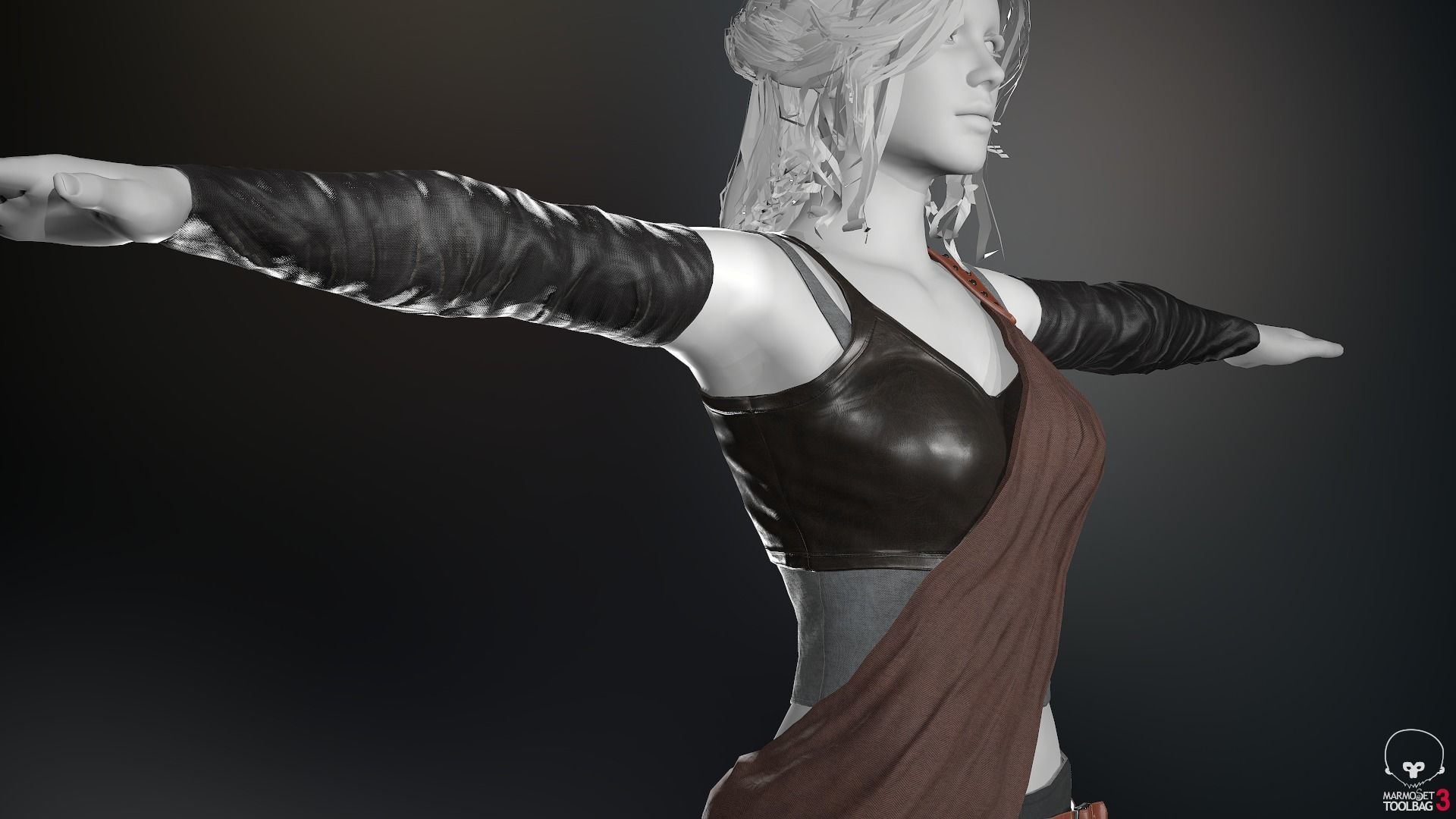 Female Ninja Outfit 3 Low-poly 3D model_10