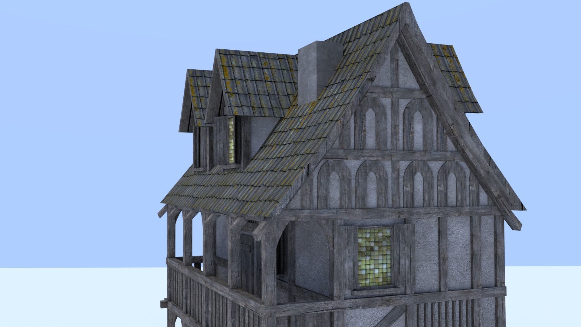 Medieval city house Low-poly 3D model_4