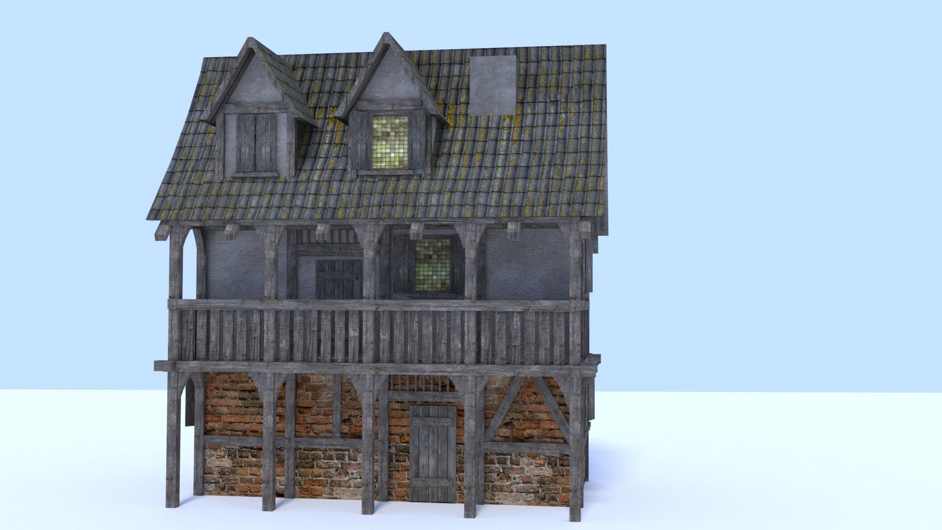 Medieval city house Low-poly 3D model_5