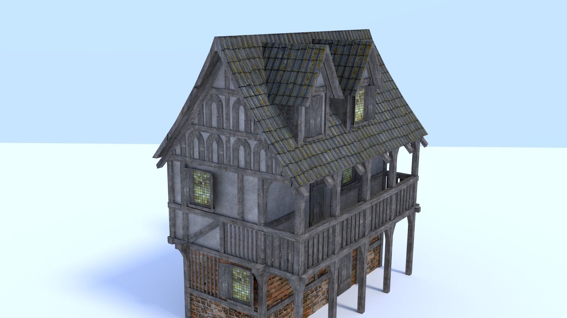 Medieval city house Low-poly 3D model_1