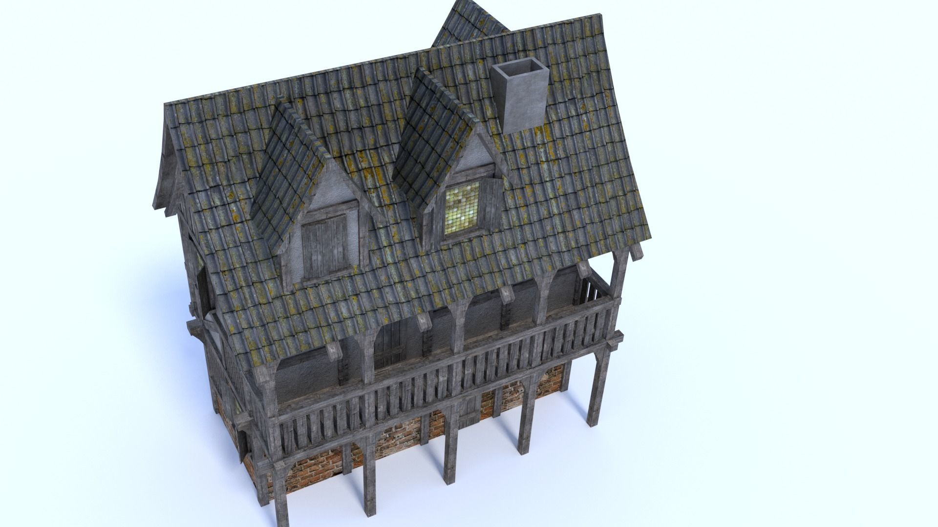 Medieval city house Low-poly 3D model_6