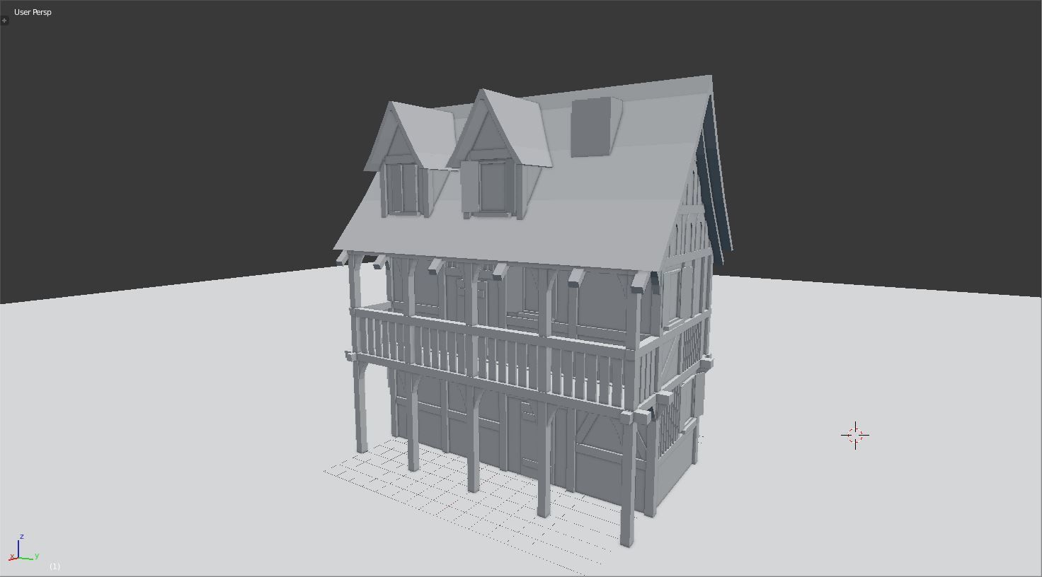 Medieval city house Low-poly 3D model_7
