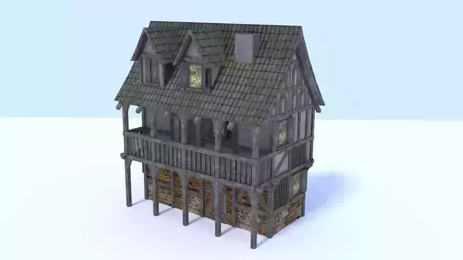 Medieval city house Low-poly 3D model