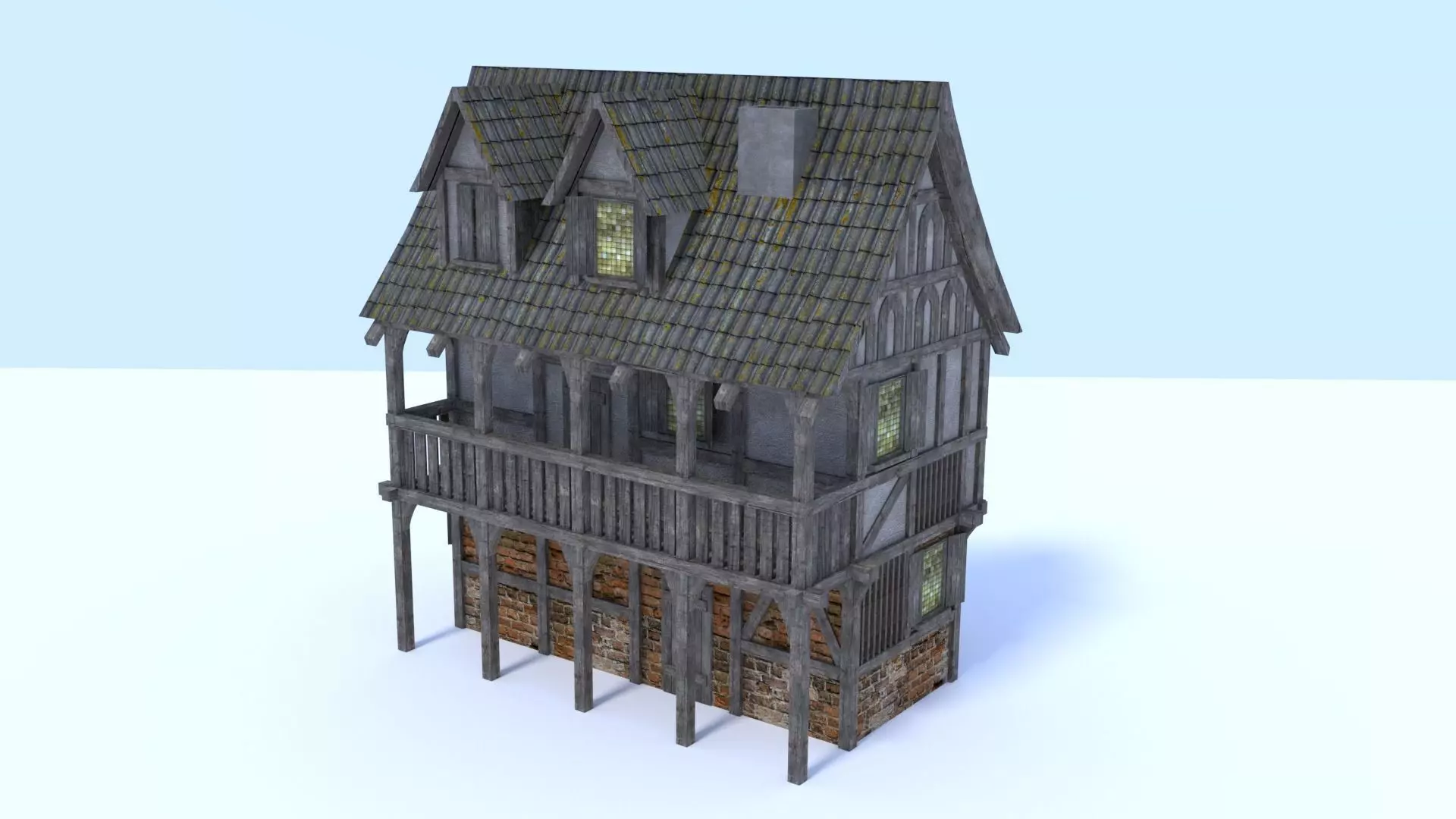 Medieval city house Low-poly 3D model_0