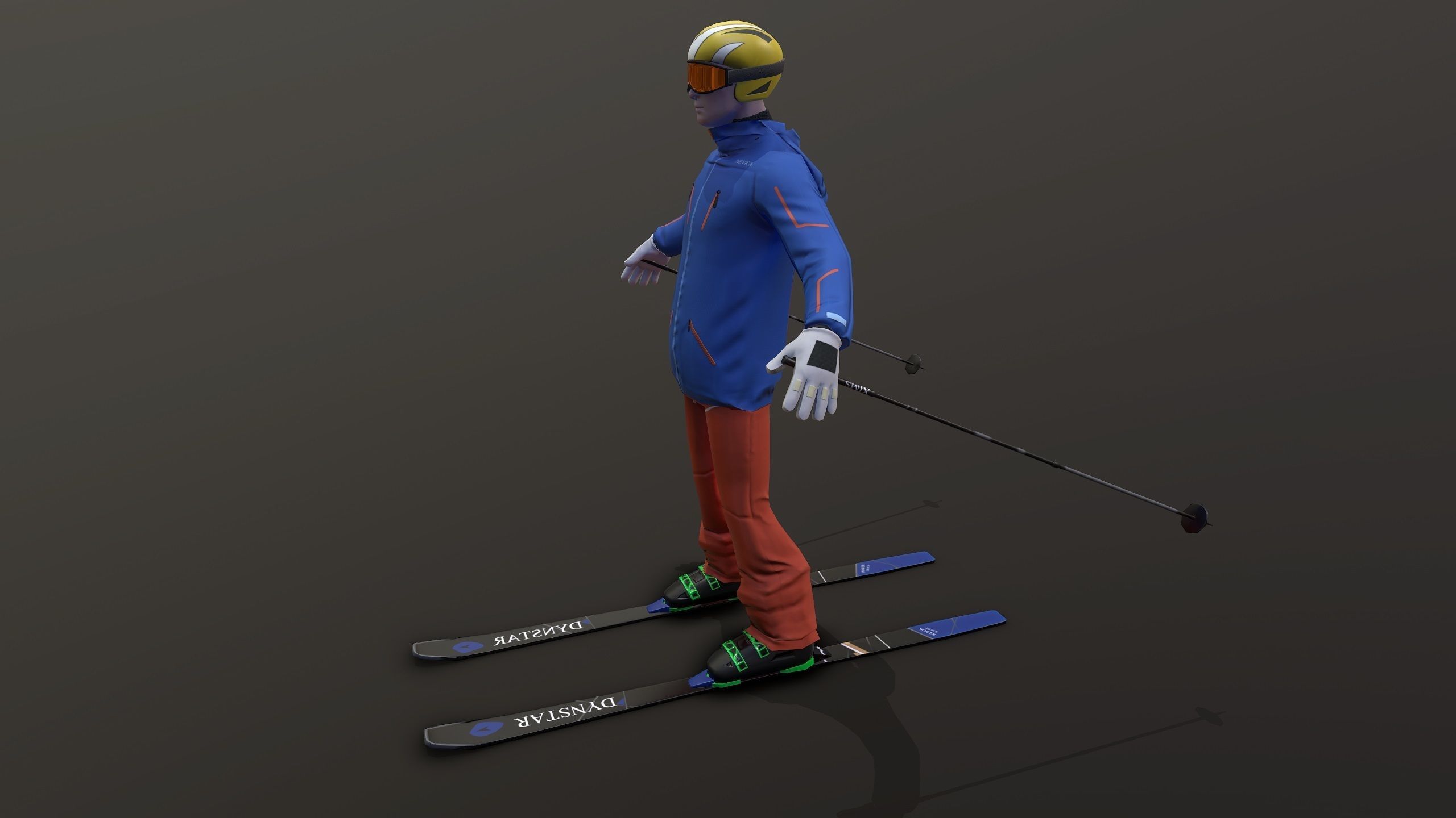 Skiers Low-poly 3D model_3