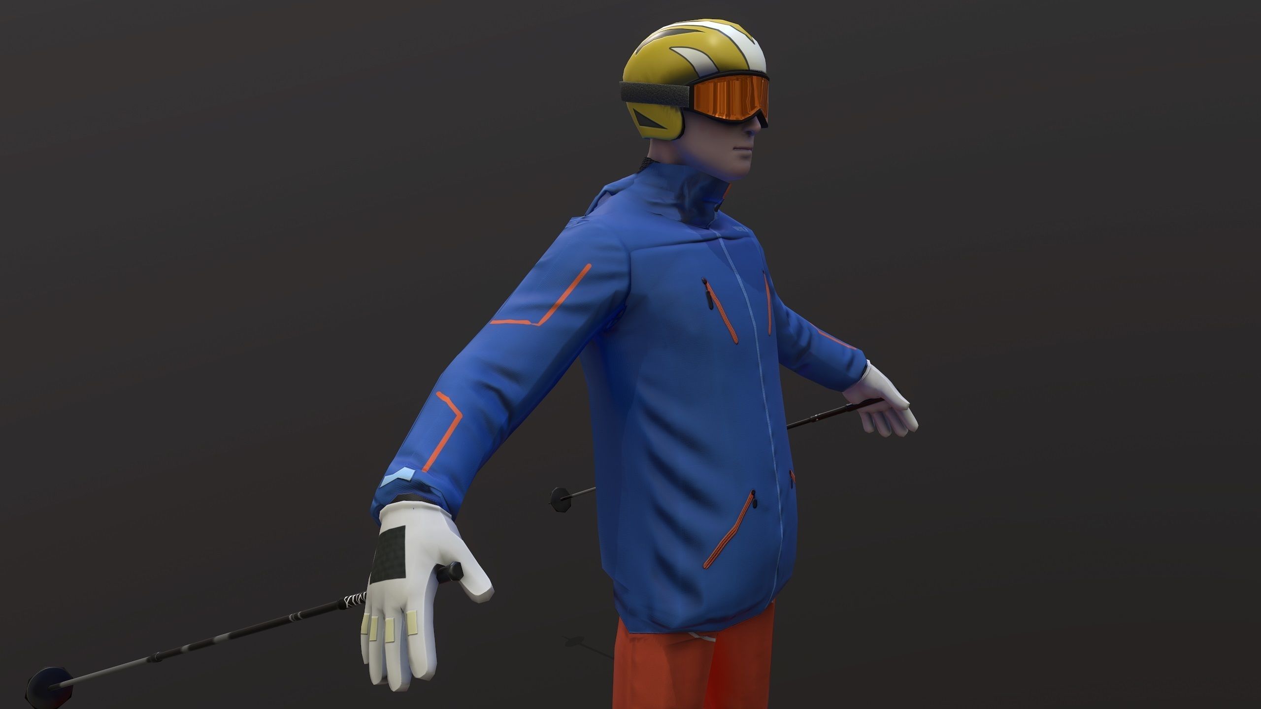 Skiers Low-poly 3D model_6