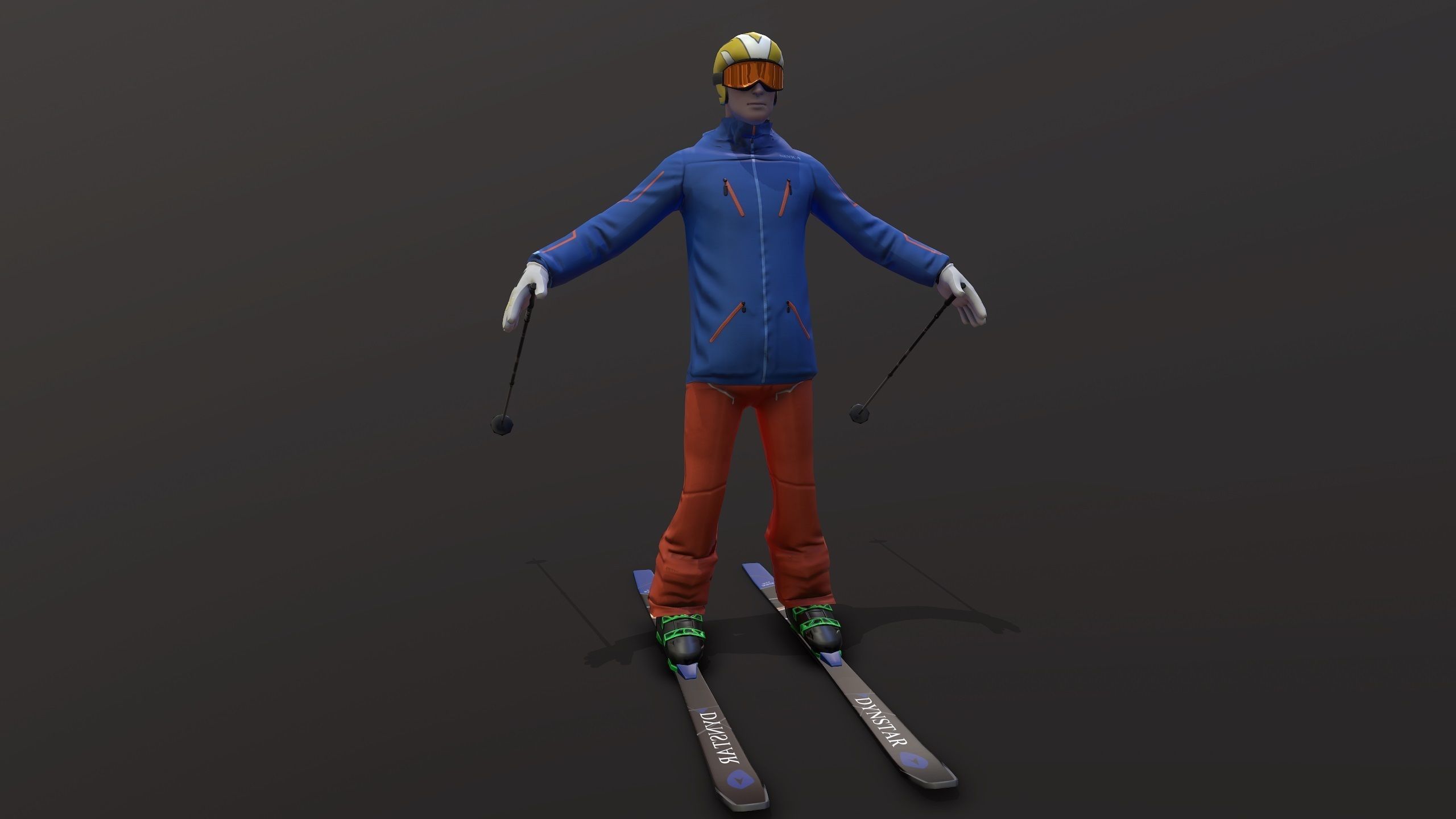 Skiers Low-poly 3D model_2