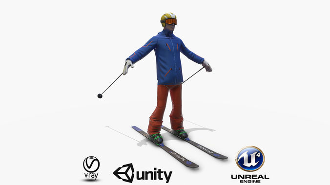 Skiers Low-poly 3D model