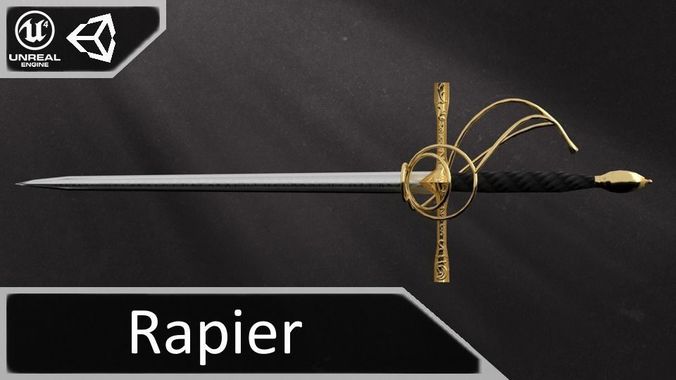 Golden Rapier Low-poly 3D model