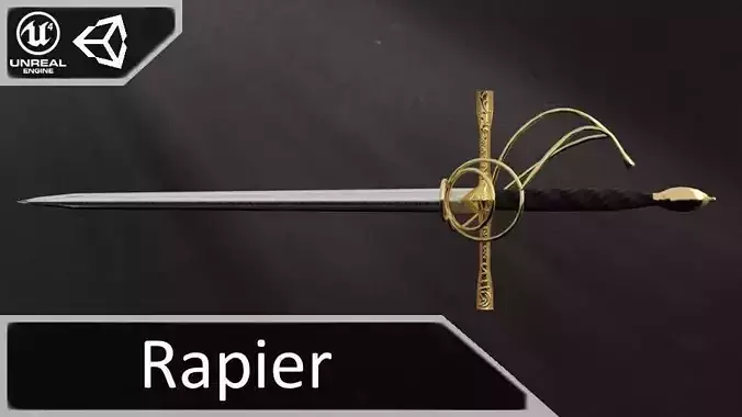 Golden Rapier Low-poly 3D model