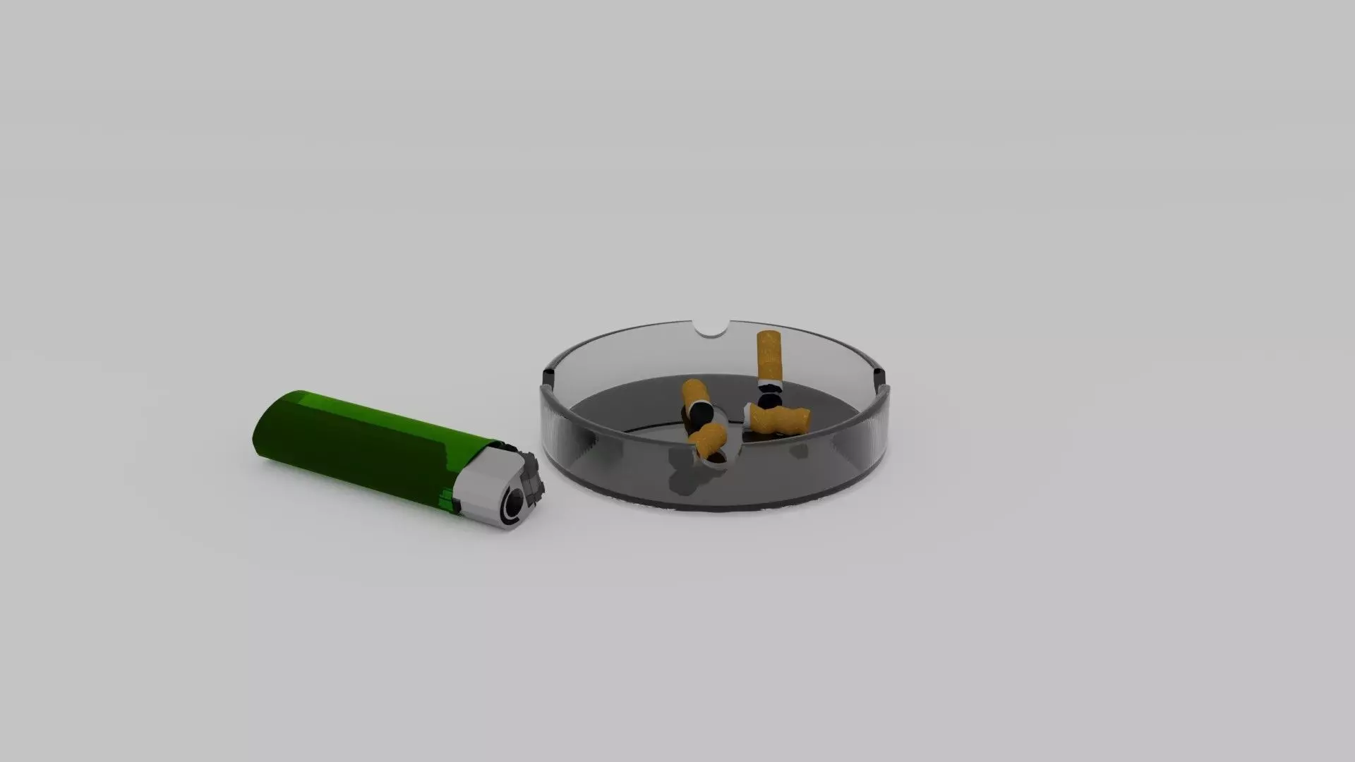 Ashtray with Cigarettes and Lighter 3D model_0
