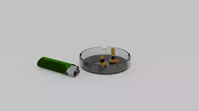 Ashtray with Cigarettes and Lighter