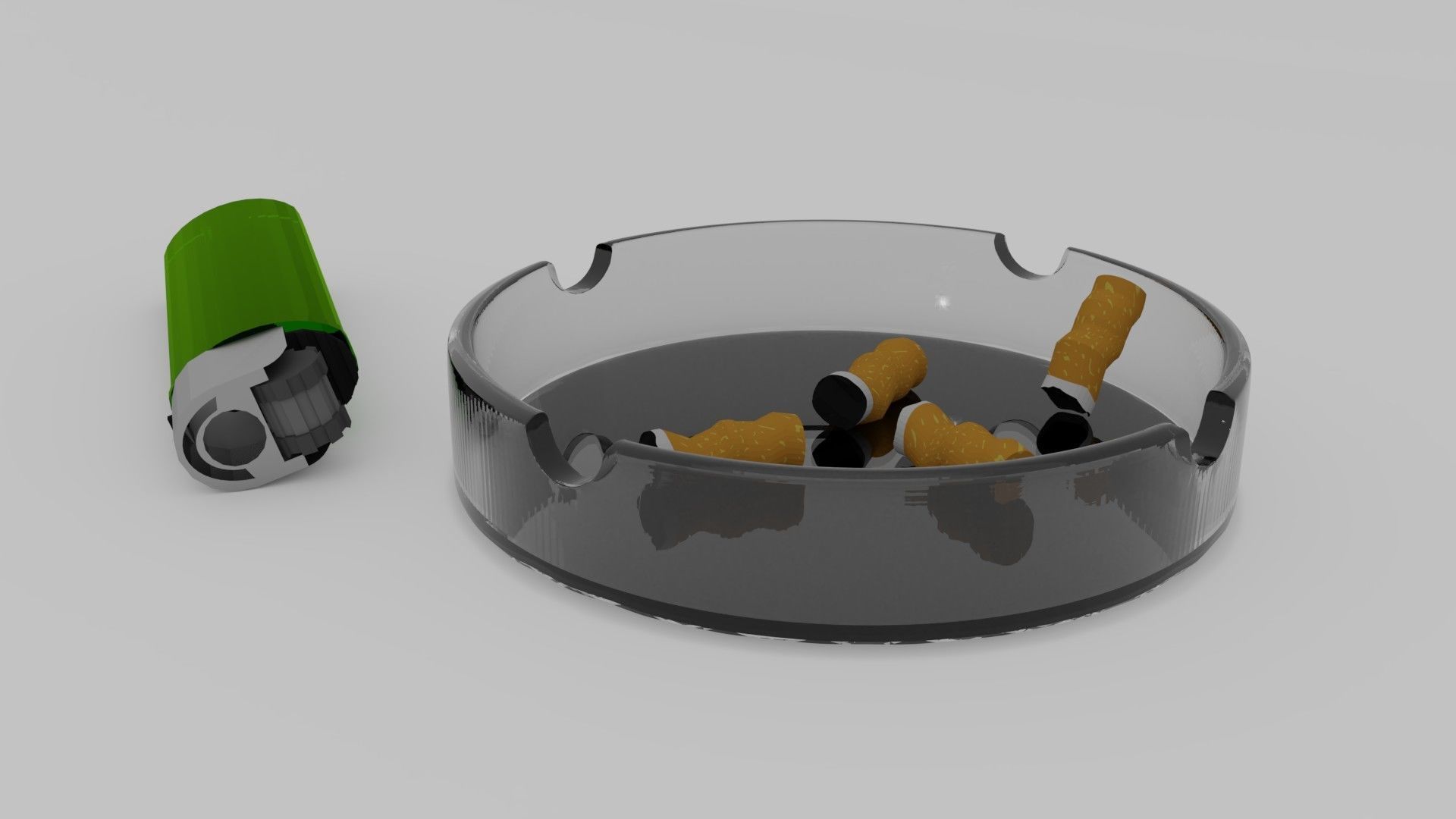 Ashtray with Cigarettes and Lighter 3D model_1