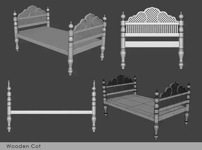 Cot wooden 3D model