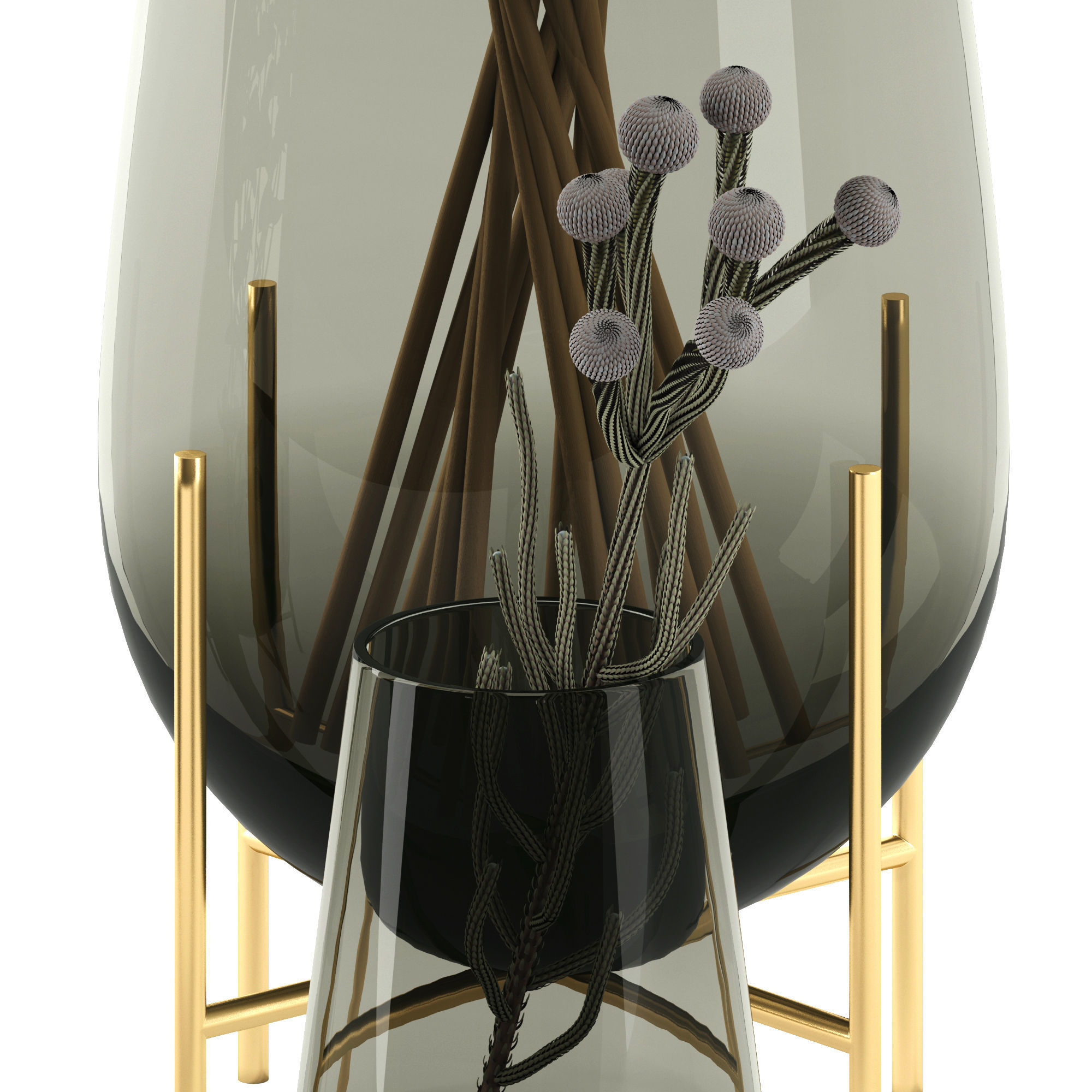 Plants in Echasse Vases 3D model_7