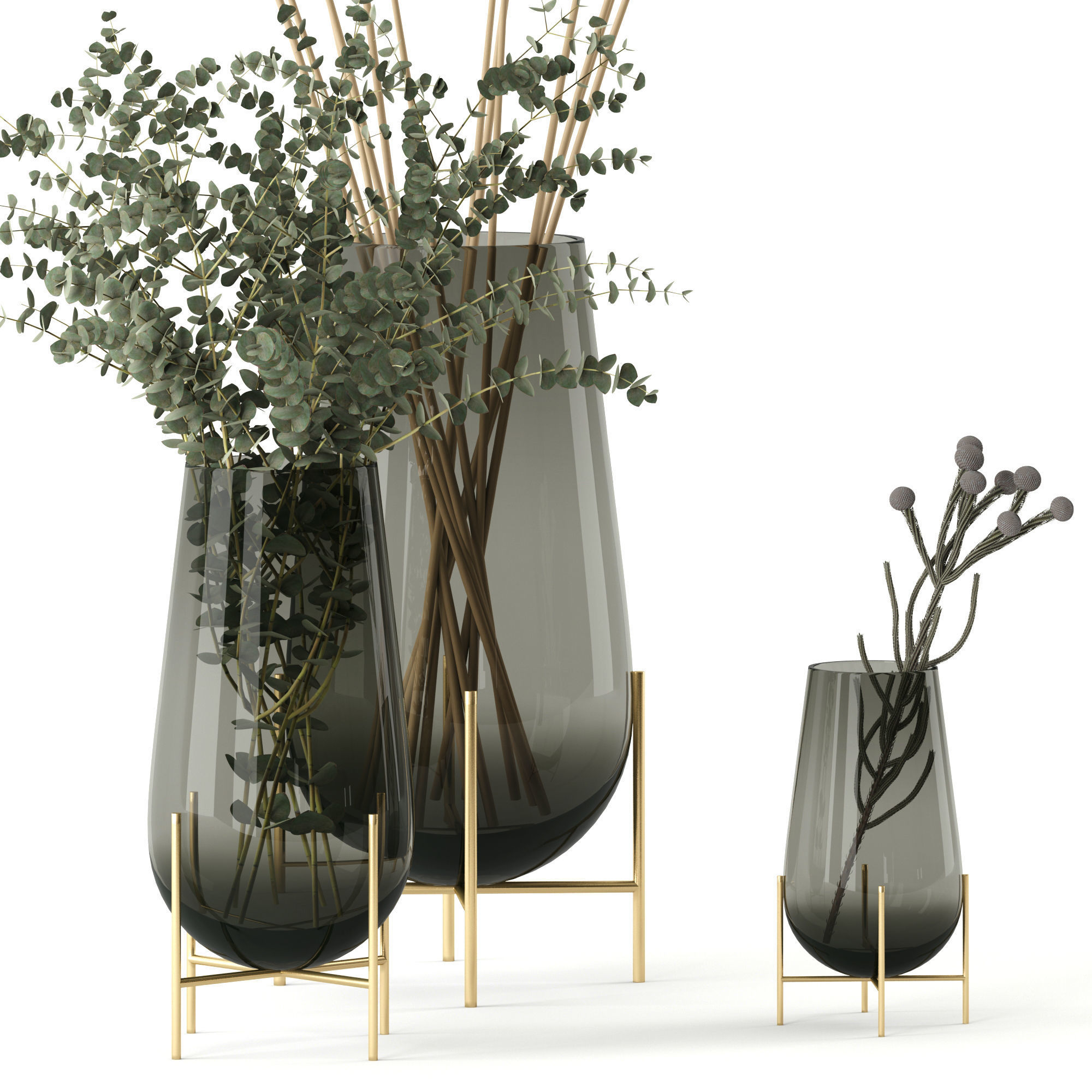 Plants in Echasse Vases 3D model_4