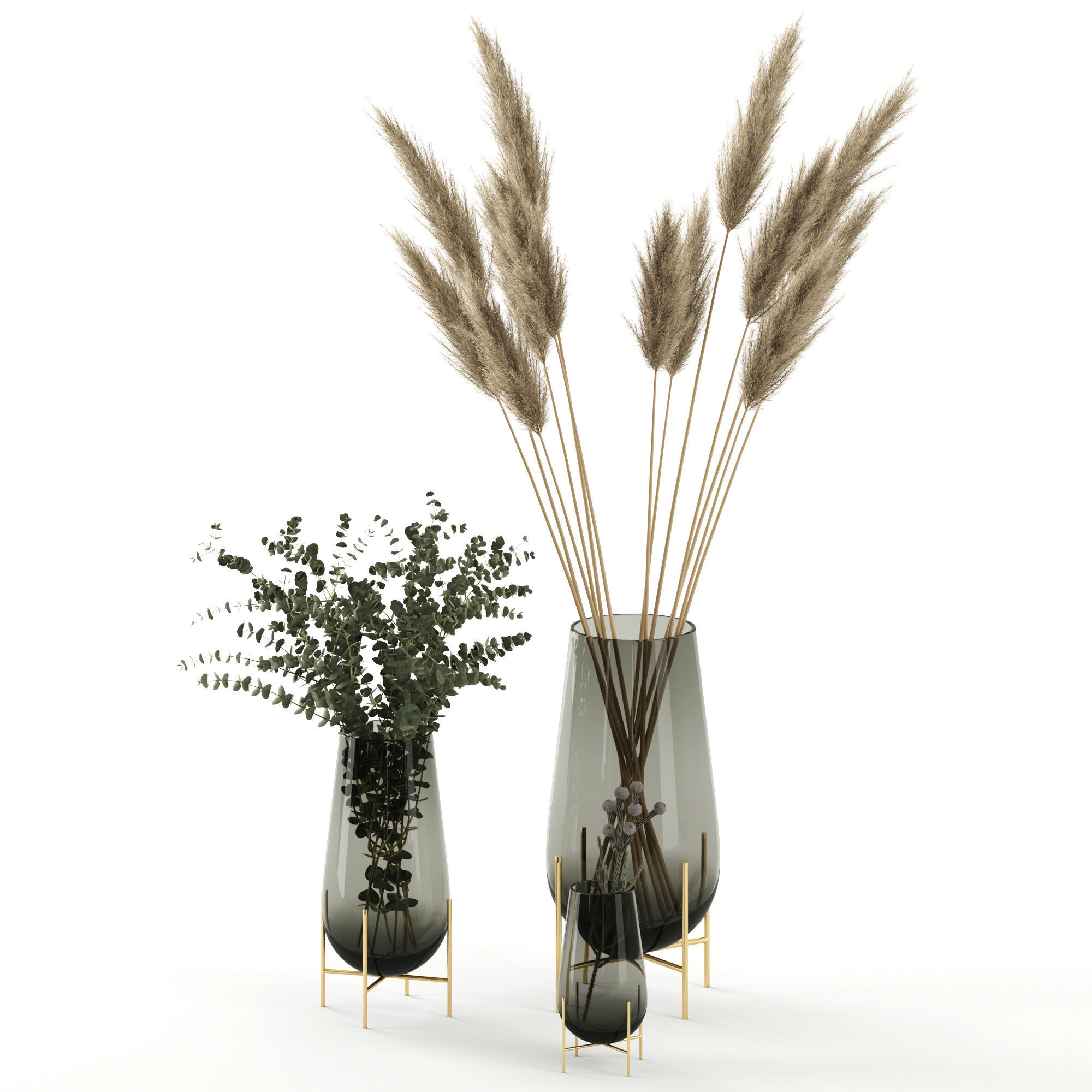 Plants in Echasse Vases 3D model_2