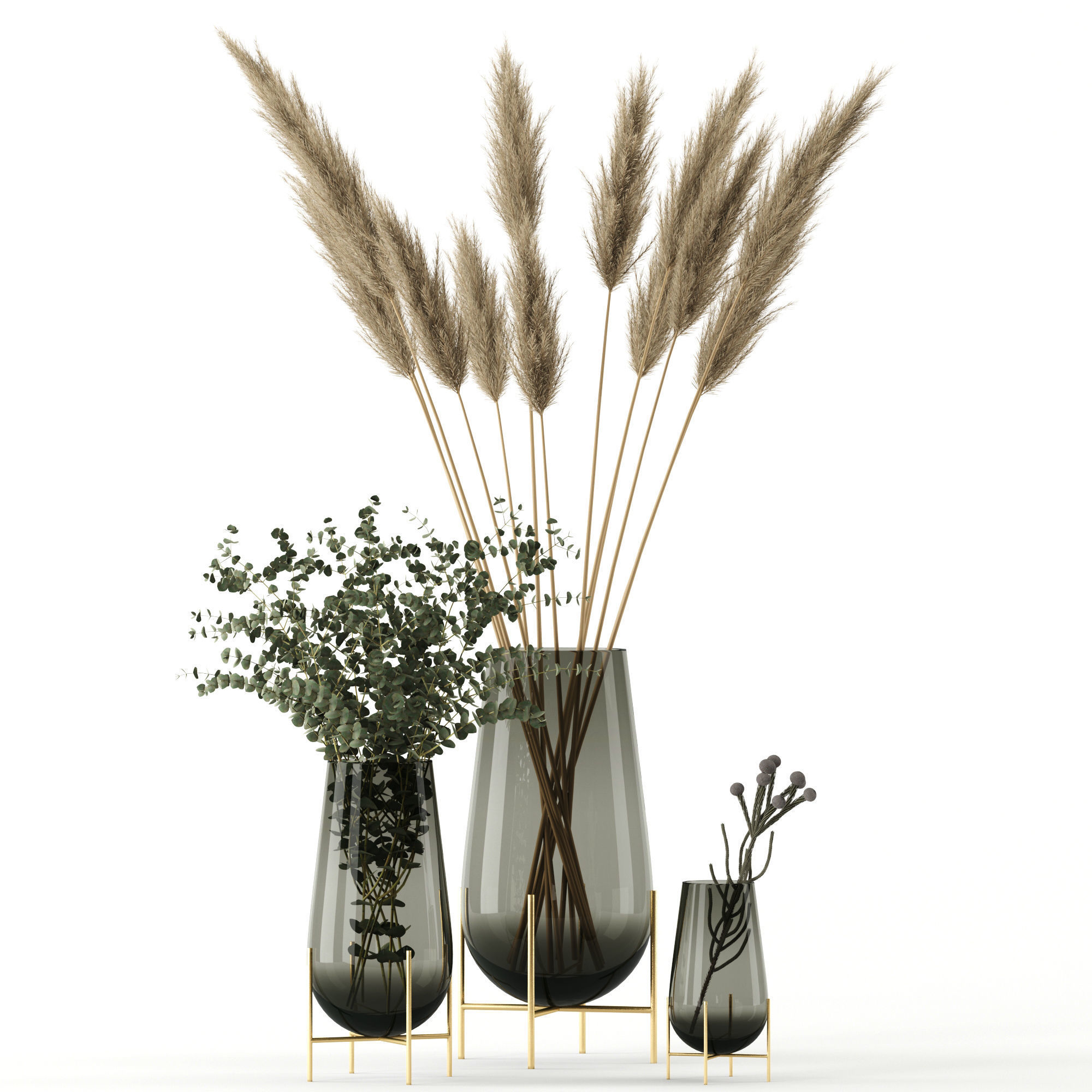 Plants in Echasse Vases 3D model_1