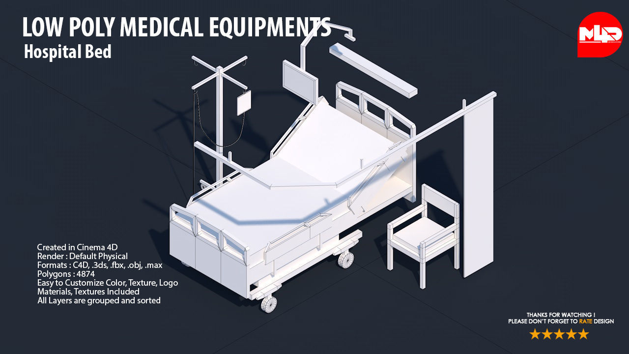 Low Poly Hospital Set - Medical Equipments Low-poly 3D model_7