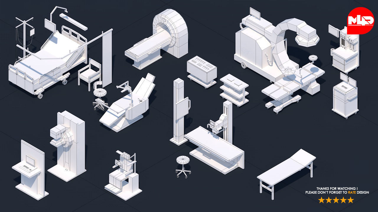 Low Poly Hospital Set - Medical Equipments Low-poly 3D model_3