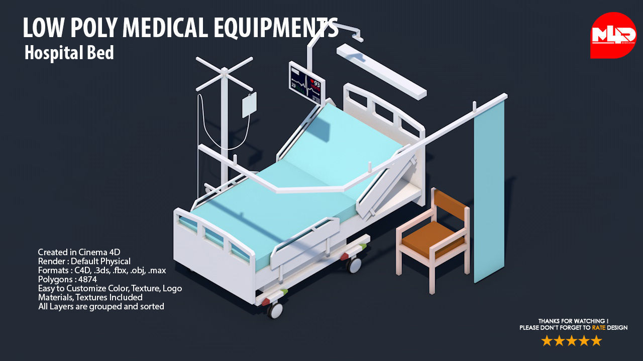 Low Poly Hospital Set - Medical Equipments Low-poly 3D model_5