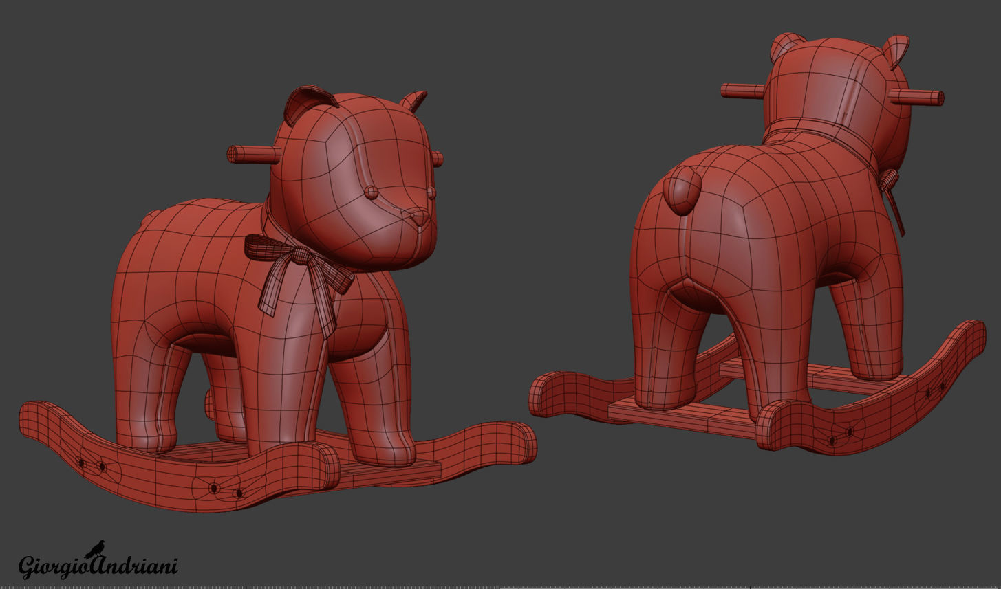 Bear Plush Rocker Low-poly 3D model_7