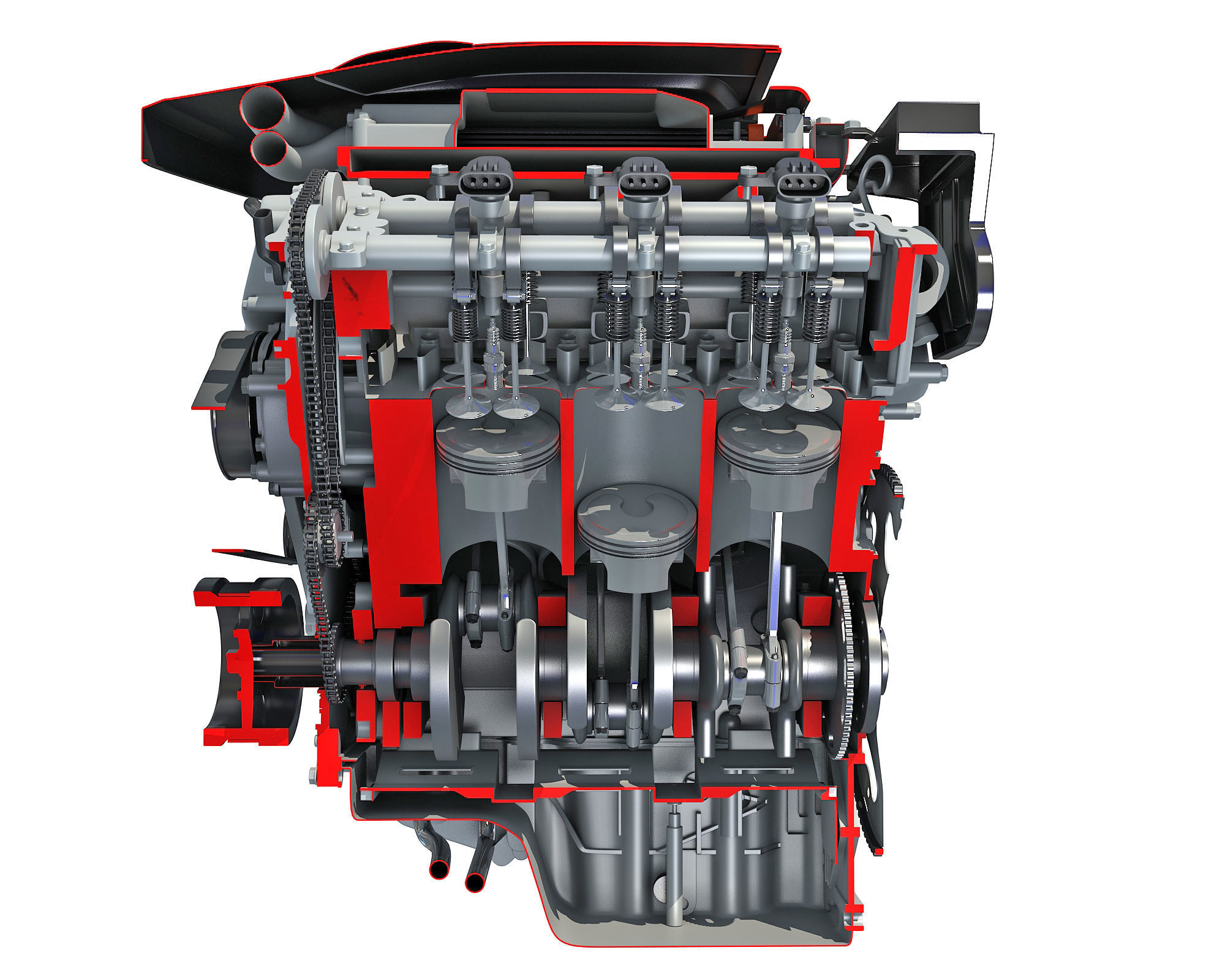 Animated Sectioned V6 Engine 3D model_5