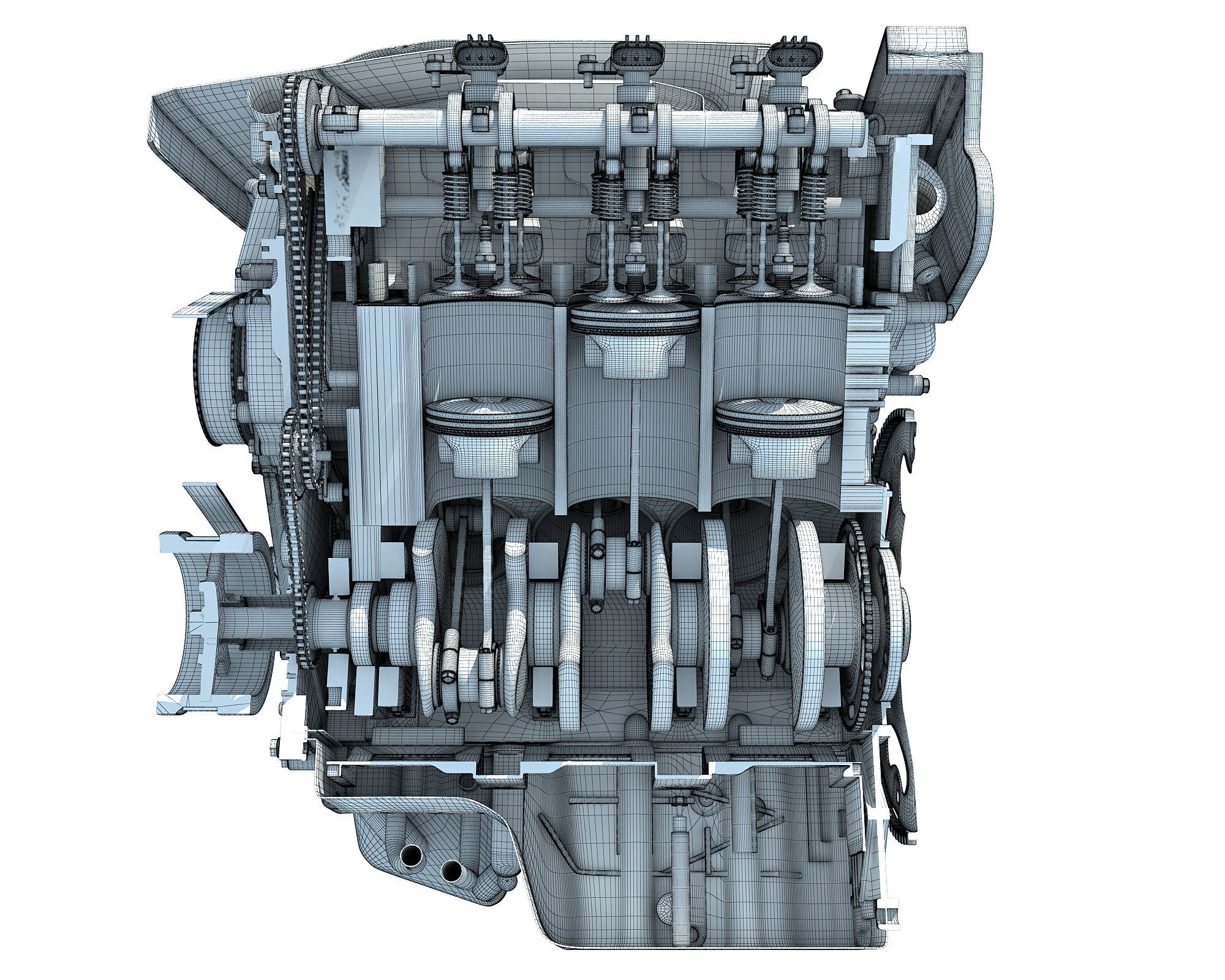 Animated Sectioned V6 Engine 3D model_21