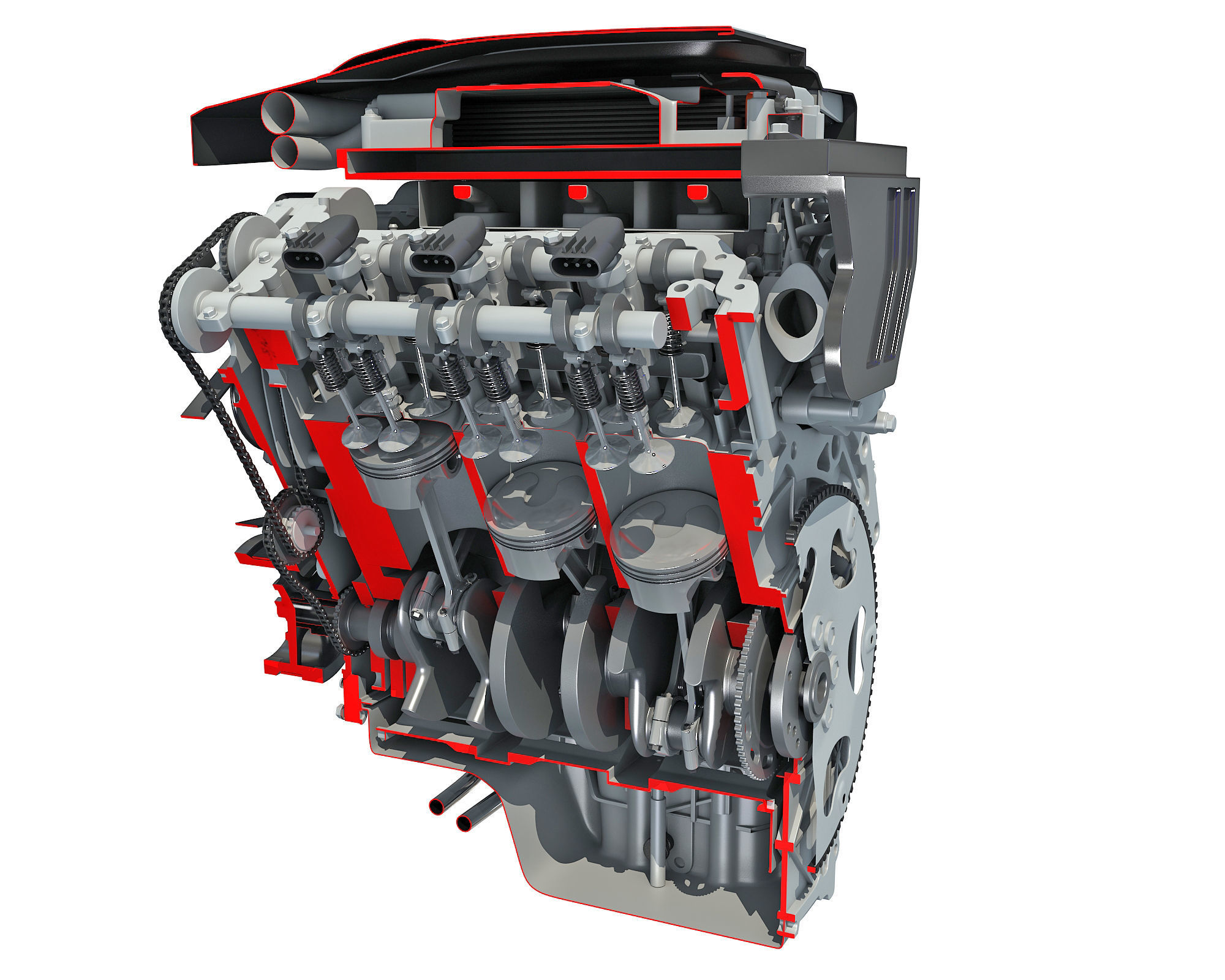 Animated Sectioned V6 Engine 3D model_9