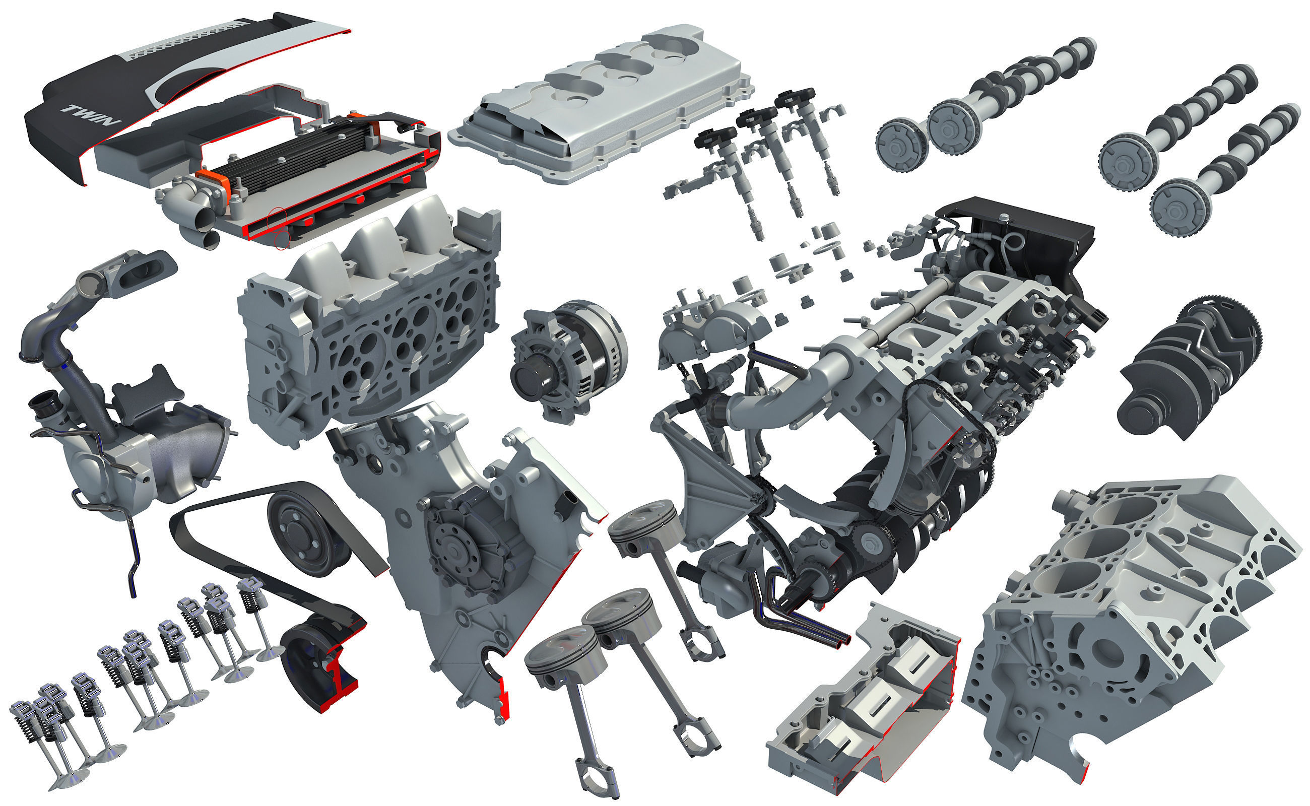 Animated Sectioned V6 Engine 3D model_2