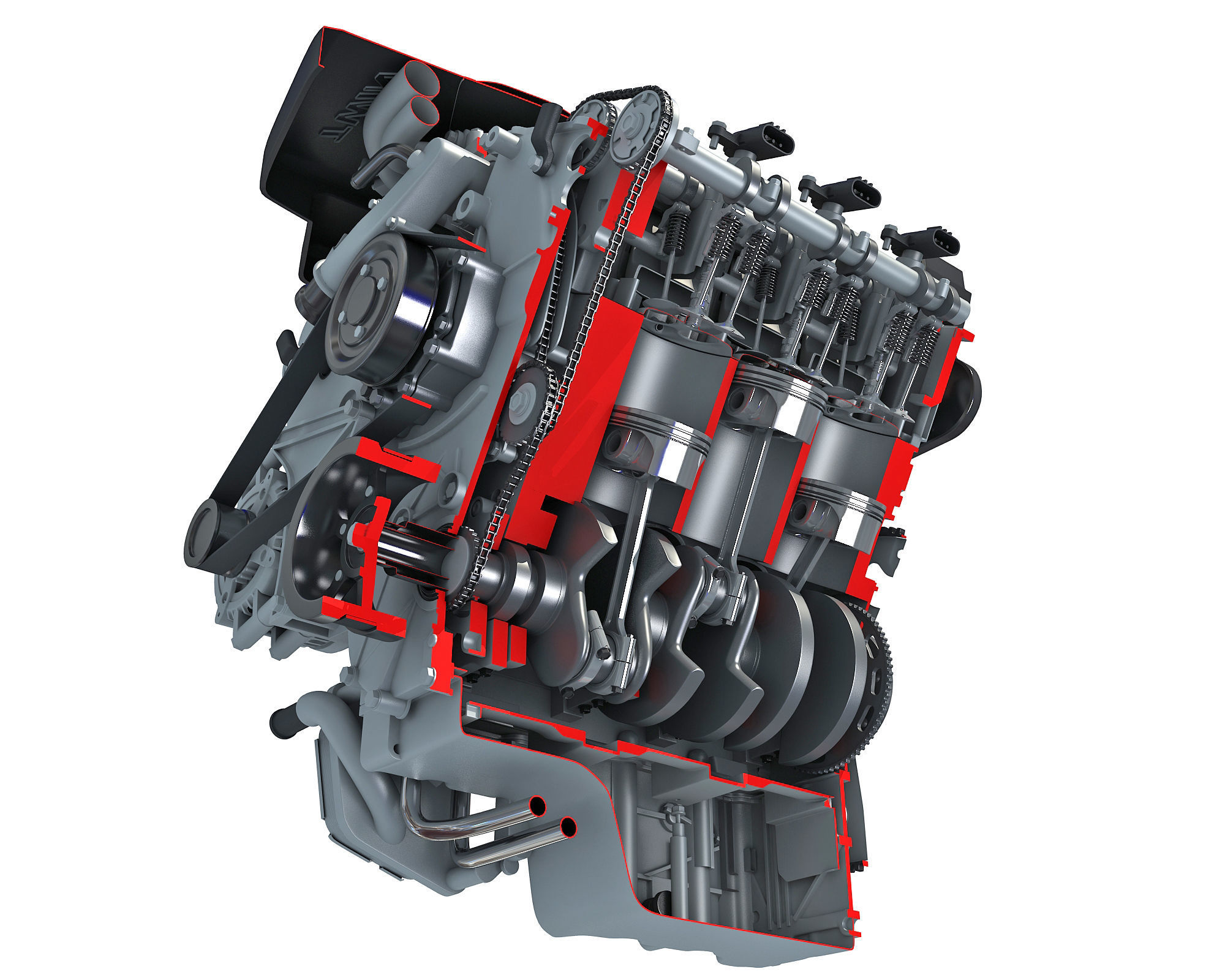 Animated Sectioned V6 Engine 3D model_8