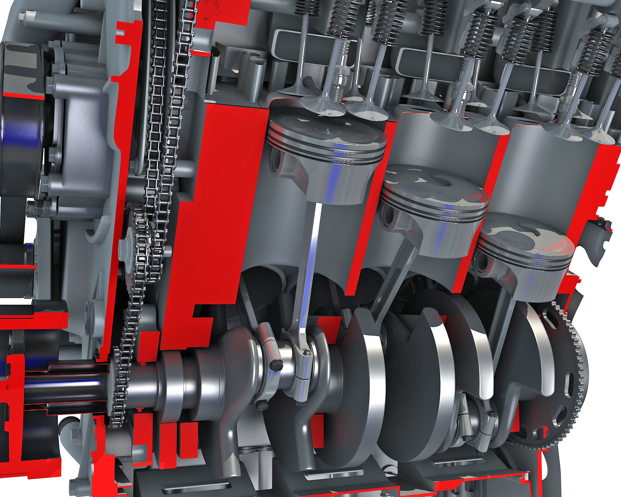 Animated Sectioned V6 Engine 3D model_13