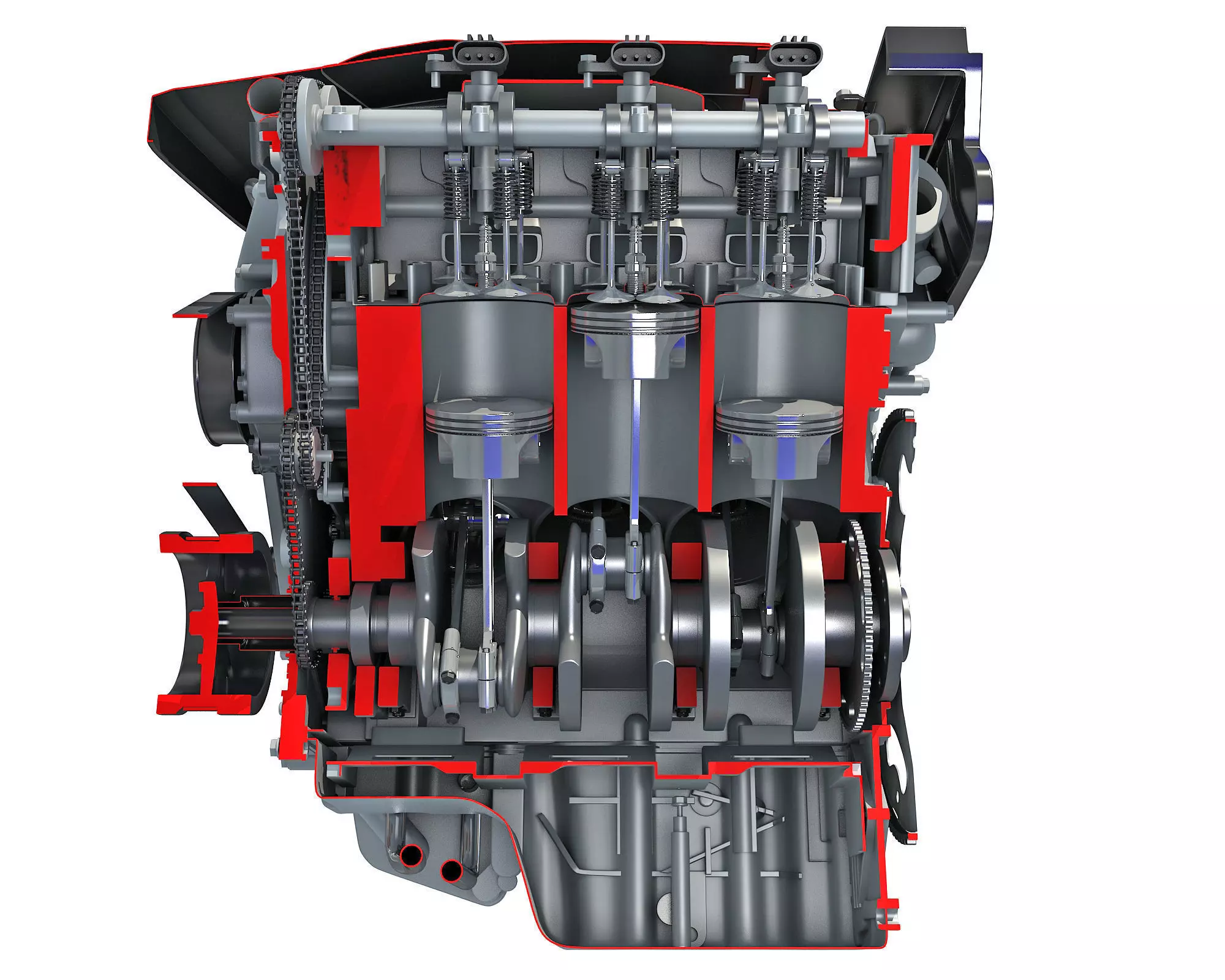 Animated Sectioned V6 Engine 3D model_0