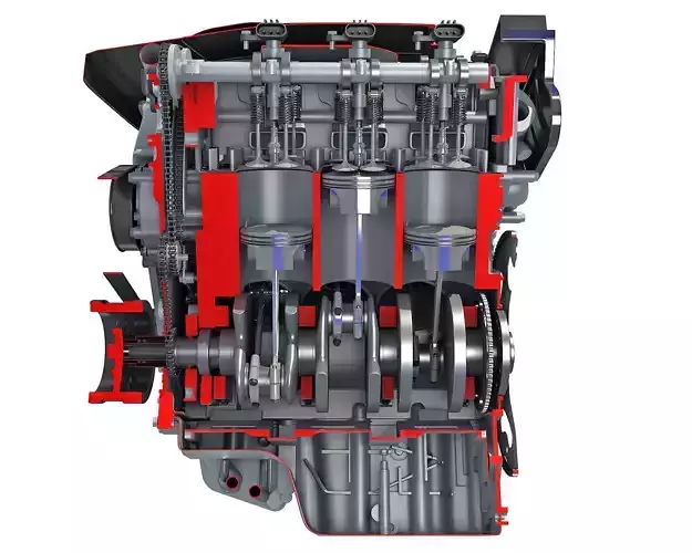 Animated Sectioned V6 Engine 3D model