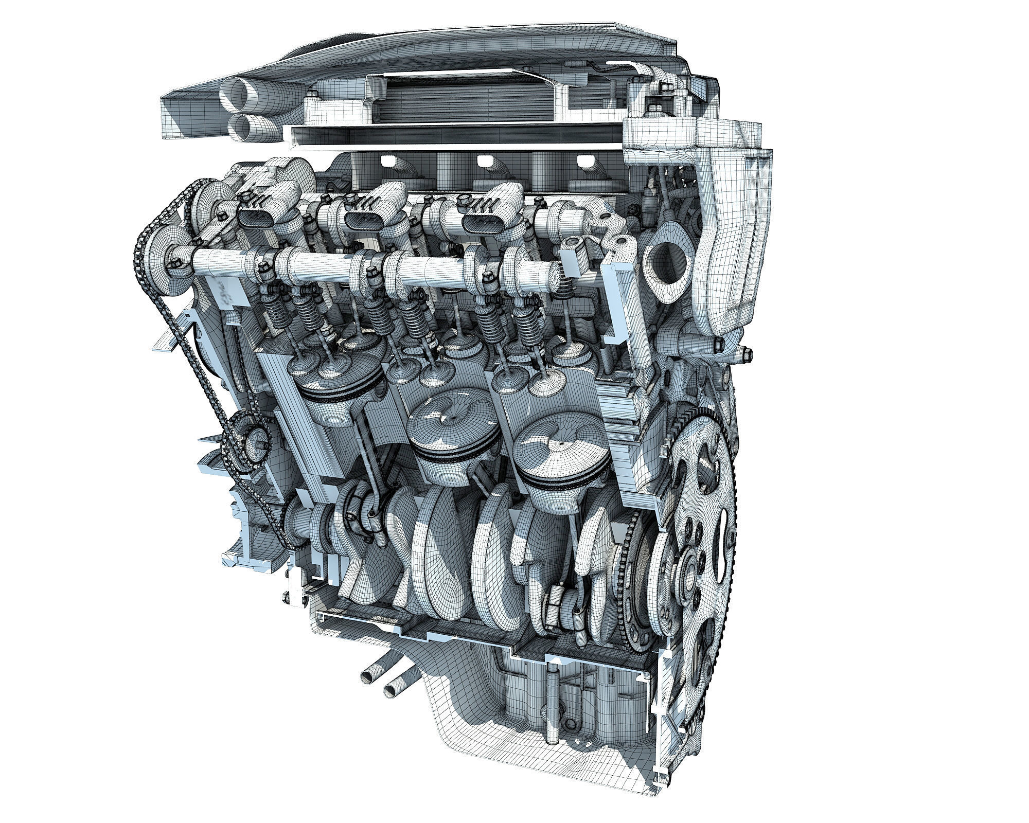 Animated Sectioned V6 Engine 3D model_20