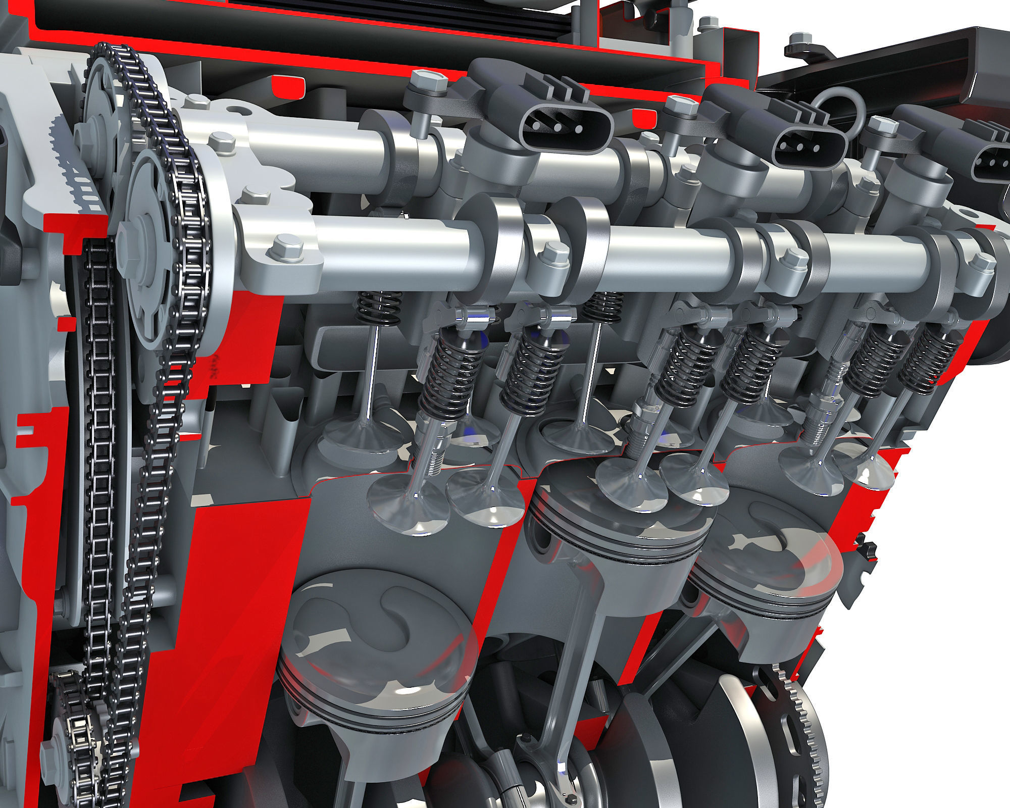 Animated Sectioned V6 Engine 3D model_12