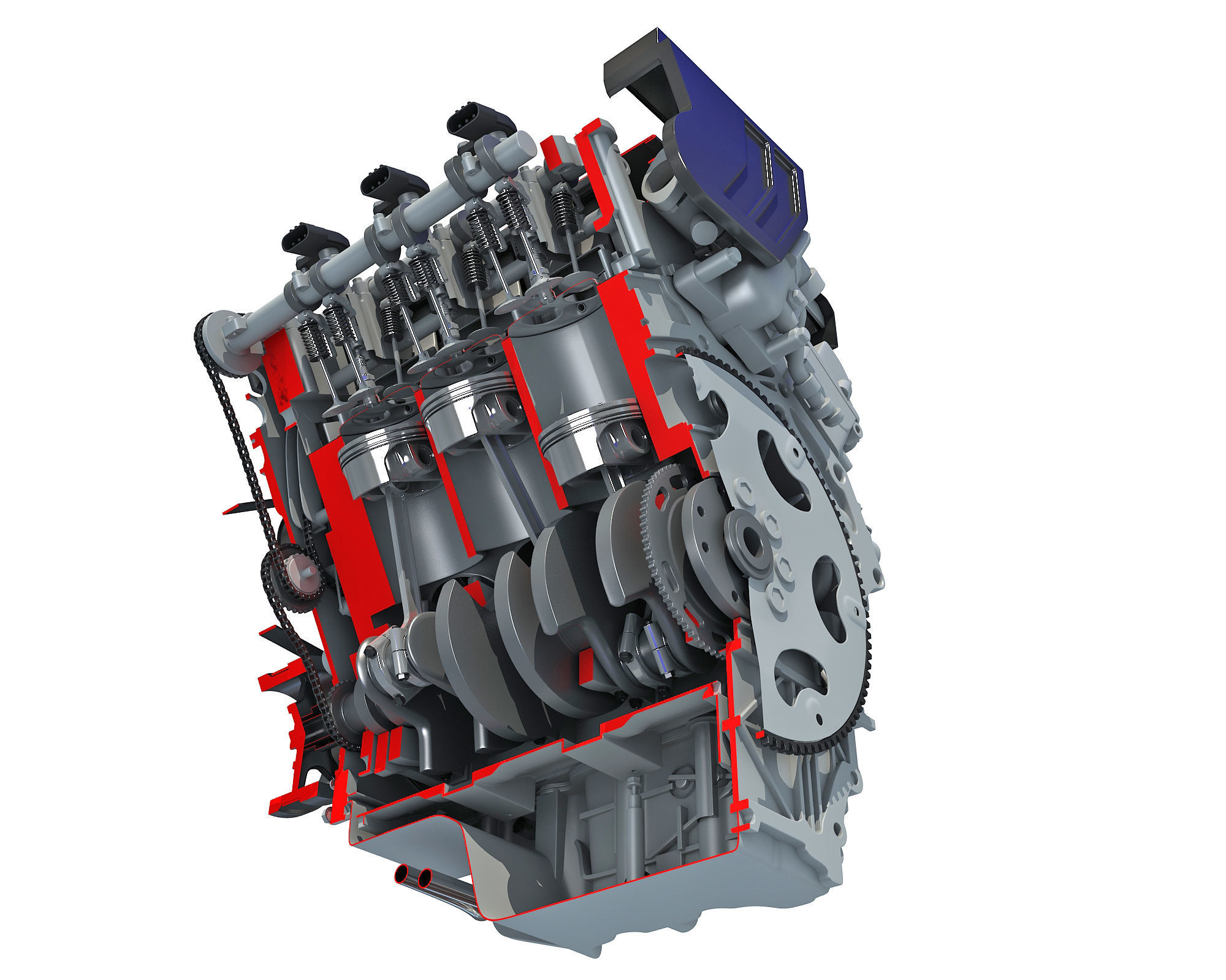 Animated Sectioned V6 Engine 3D model_6
