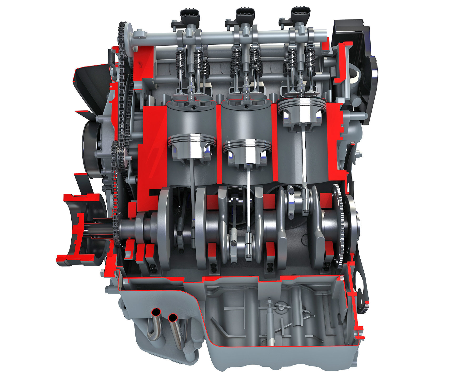 Animated Sectioned V6 Engine 3D model_7