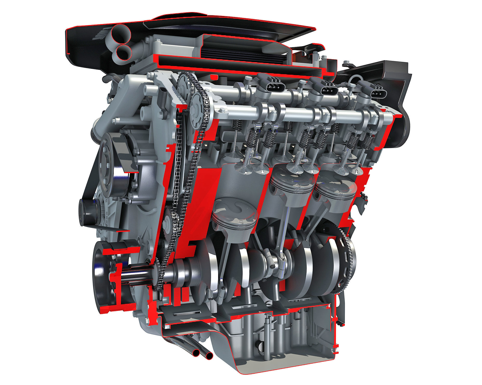 Animated Sectioned V6 Engine 3D model_3
