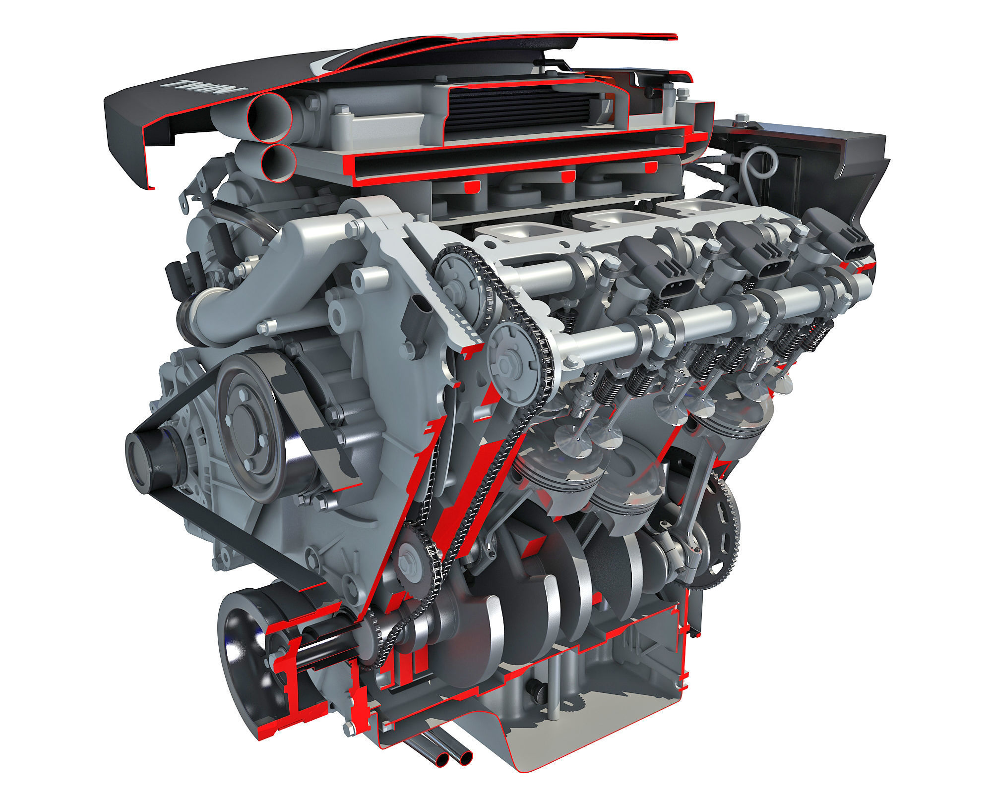 Animated Sectioned V6 Engine 3D model_4