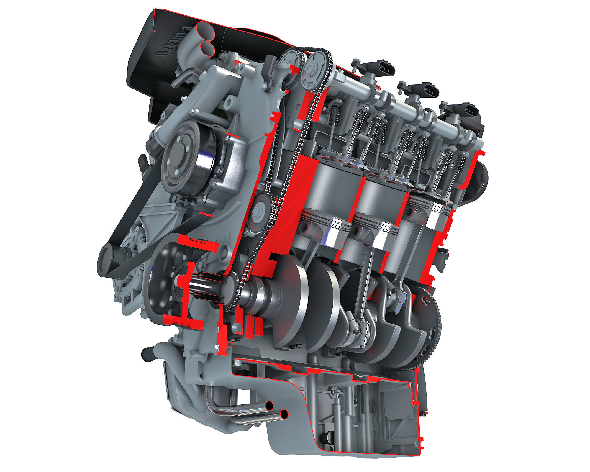 Animated Sectioned V6 Engine 3D model_10