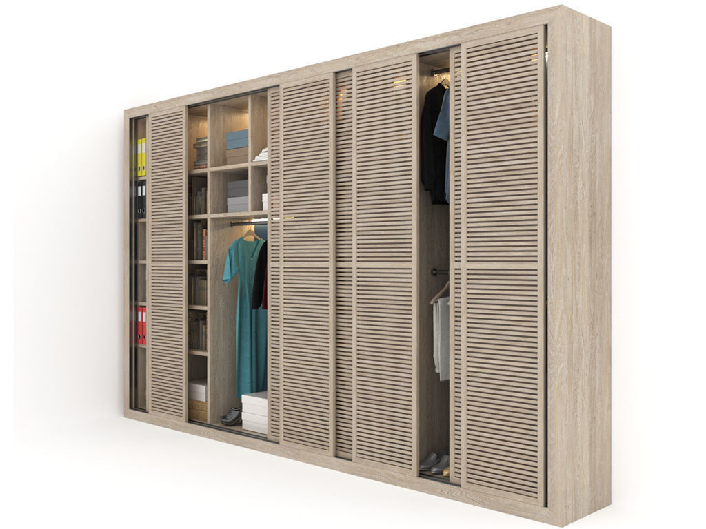 Wardrobe with wooden shutters 3D model_1