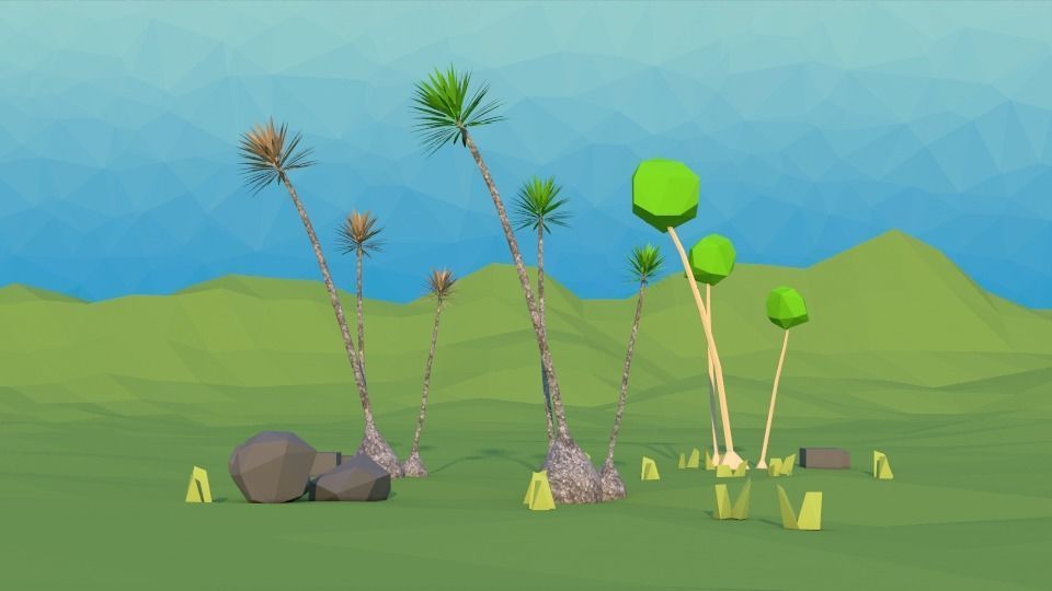 tree Yucca Low Poly Scene Low-poly 3D model_3